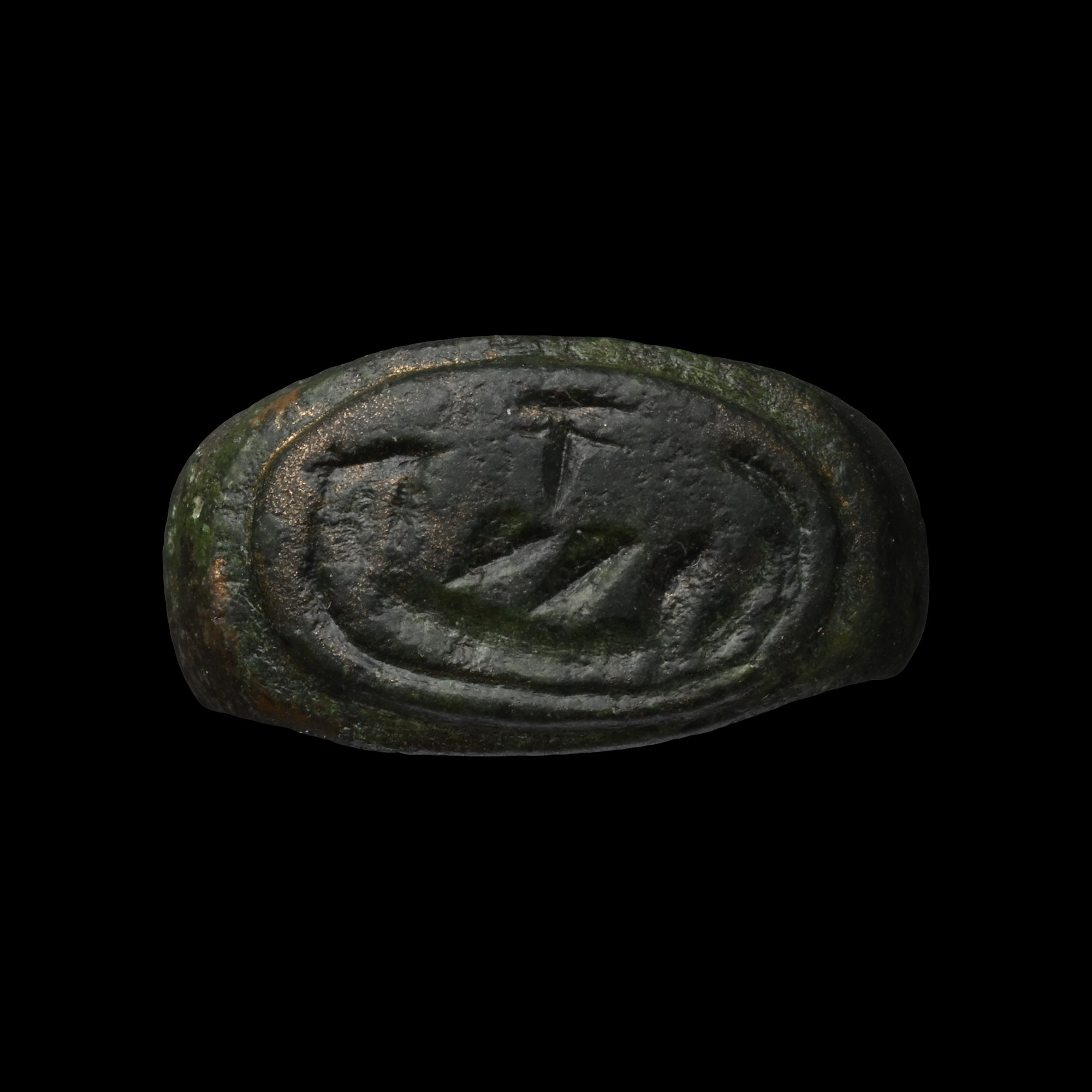 Roman Bronze Ring with Military Galley