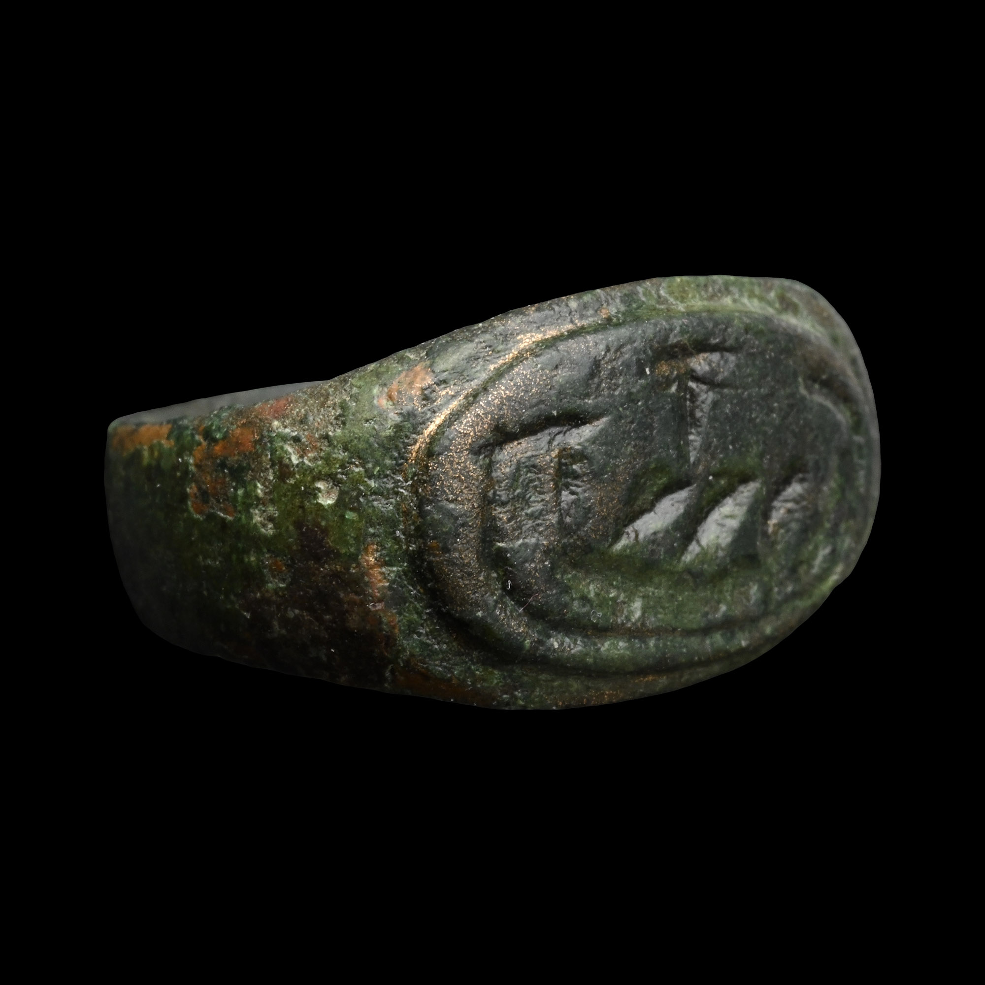 Roman Bronze Ring with Military Galley