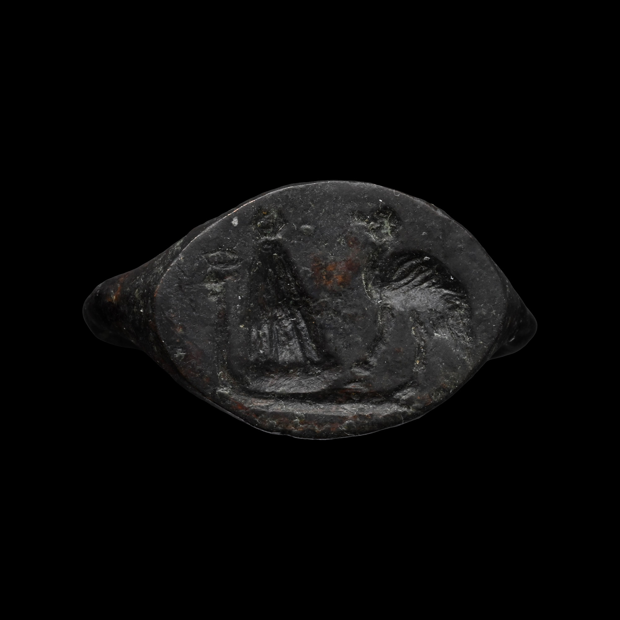 Greek Bronze Ring with Bird and Altar