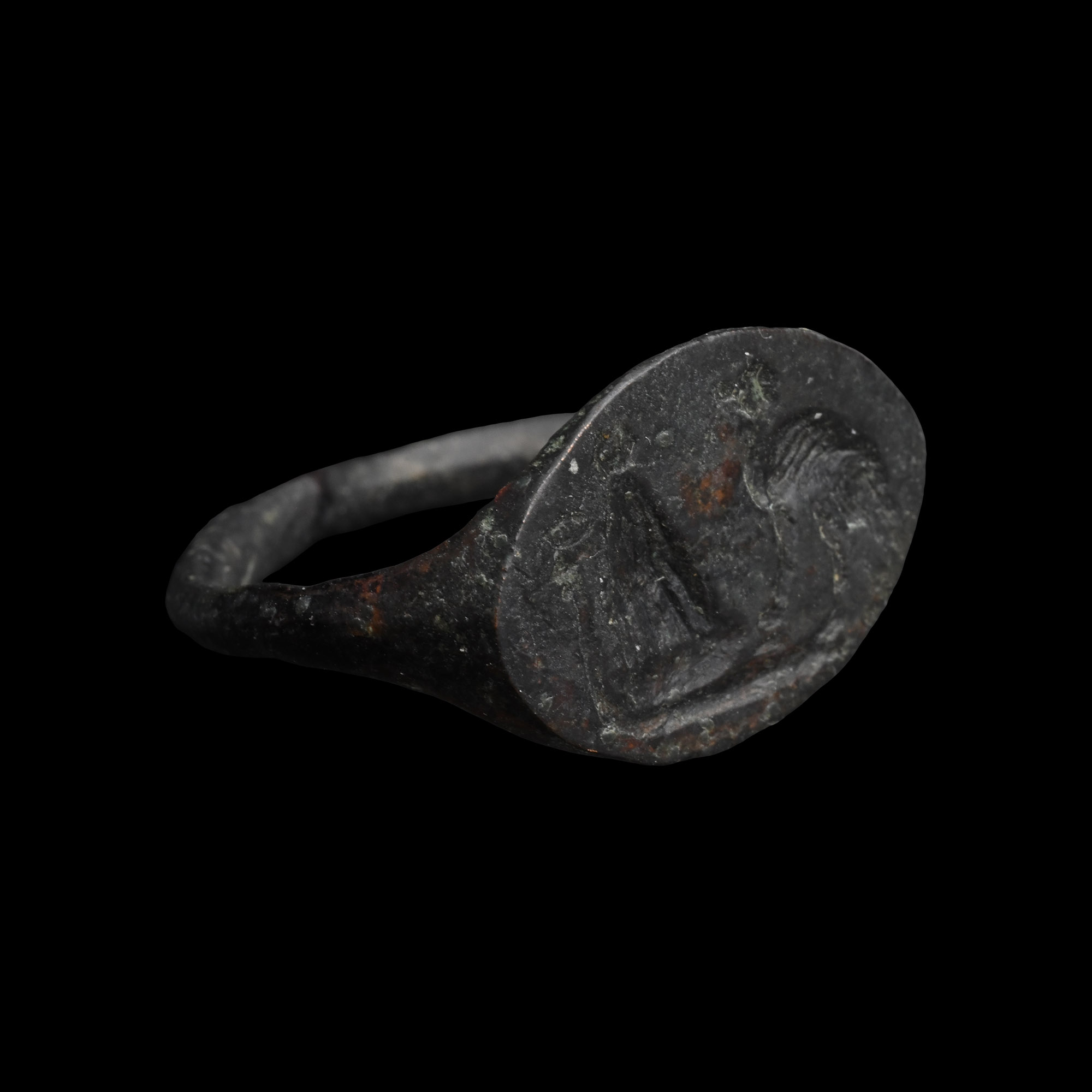 Greek Bronze Ring with Bird and Altar