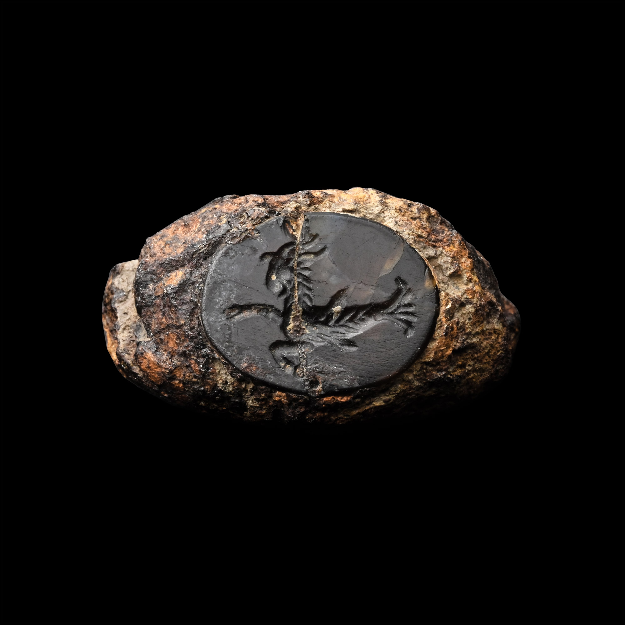 Roman Hippocampus Gemstone in Iron Bezel