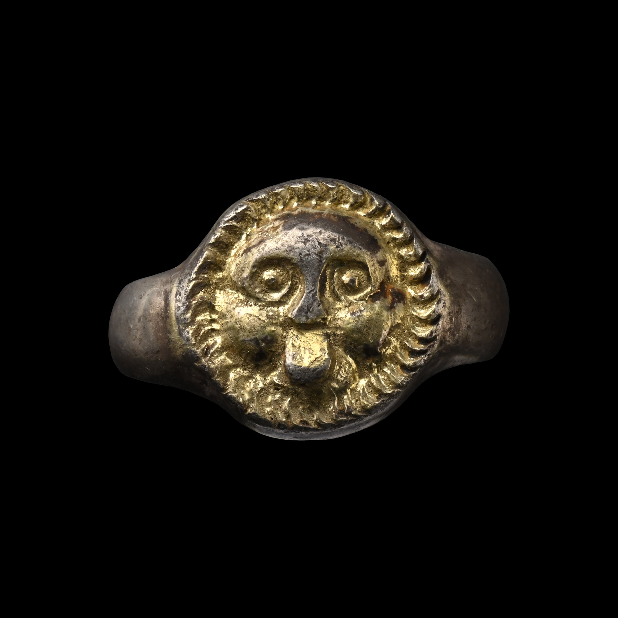 Greek Style Silver-Gilt Ring with Gorgoneion
