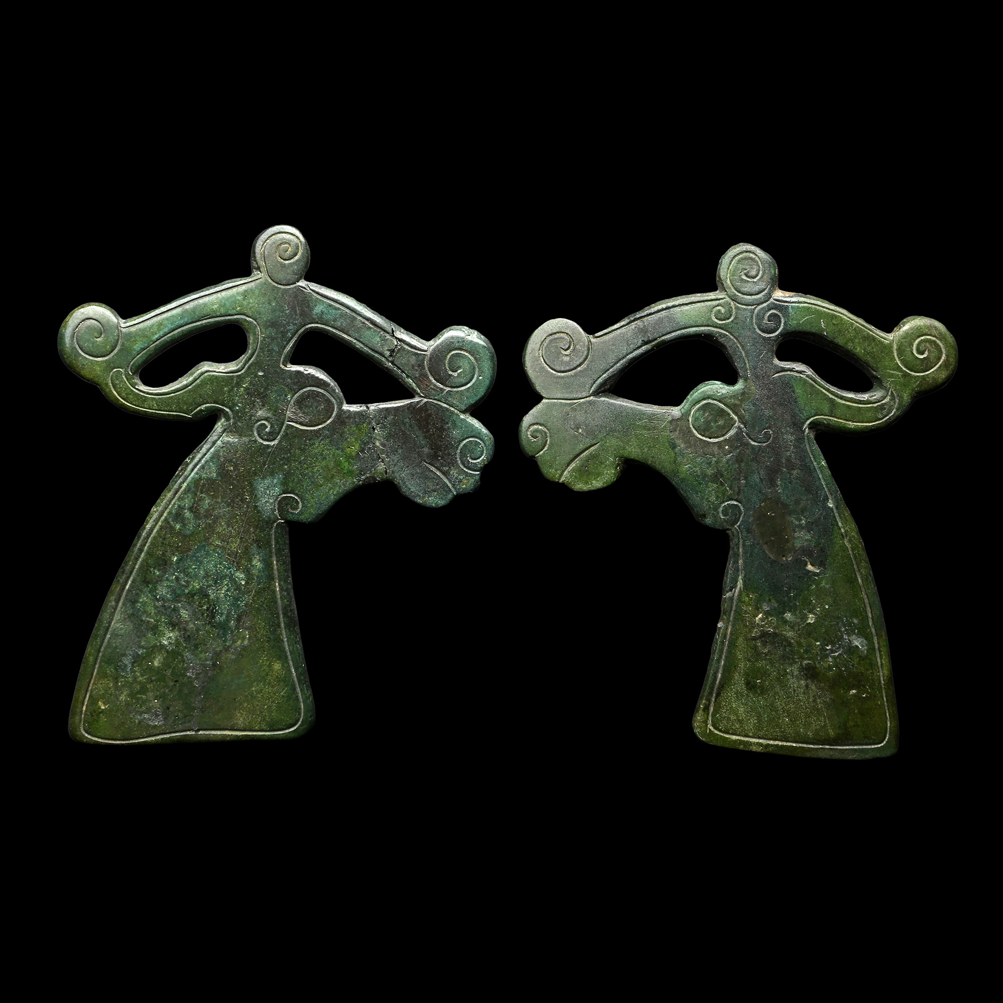 Scythian Bronze Stag's Head Mount Pair