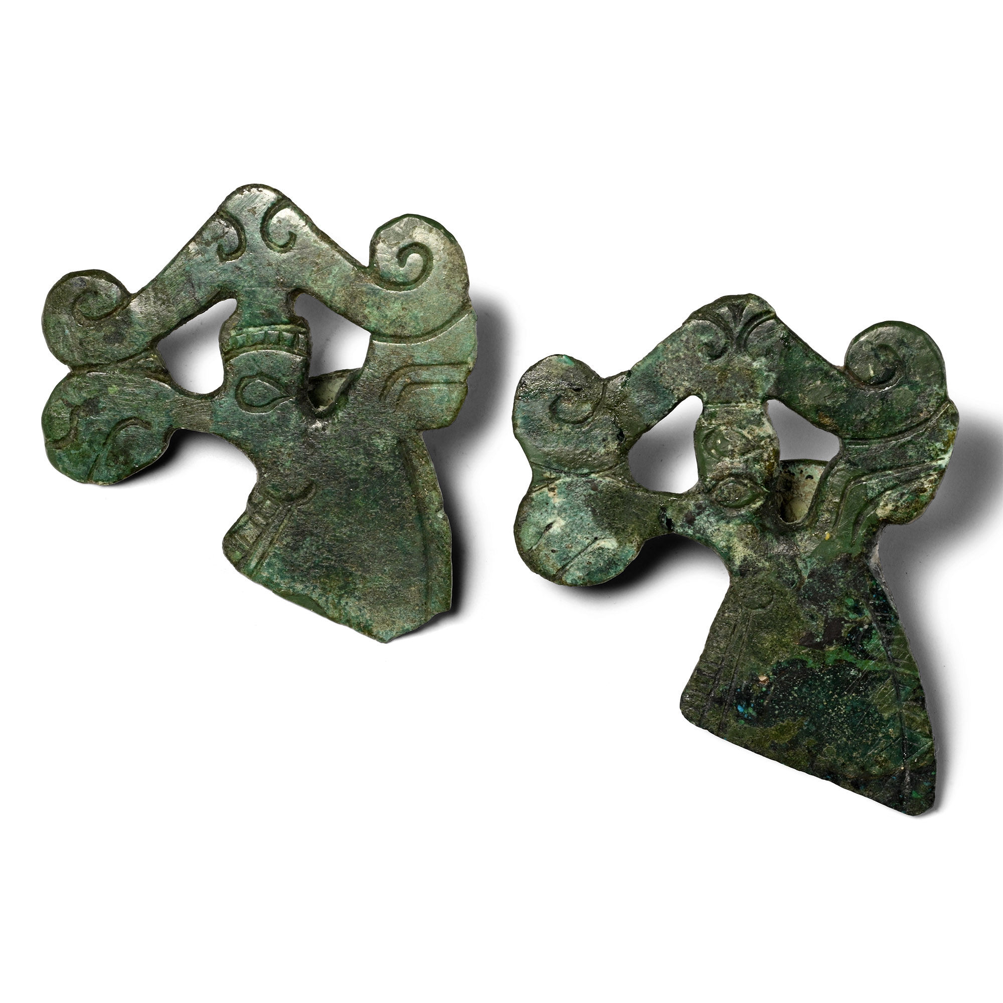 Scythian Bronze Stag's Head Mount Pair