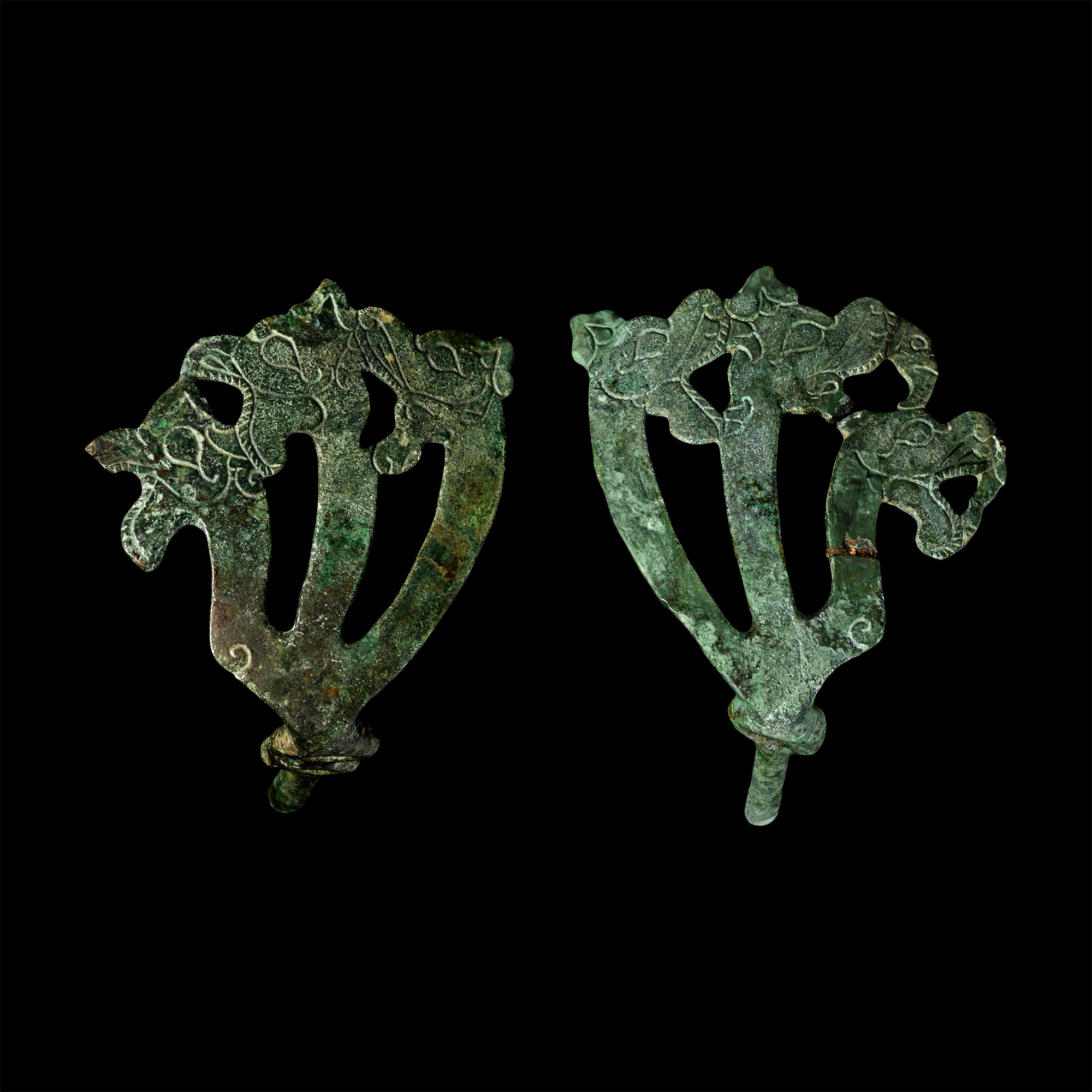 Scythian Bronze Horse Cheekpiece Pair Each with Three Dragons