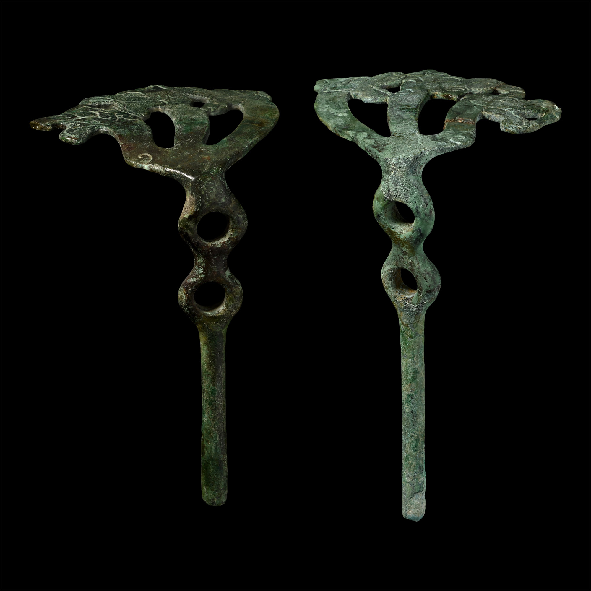 Scythian Bronze Horse Cheekpiece Pair Each with Three Dragons