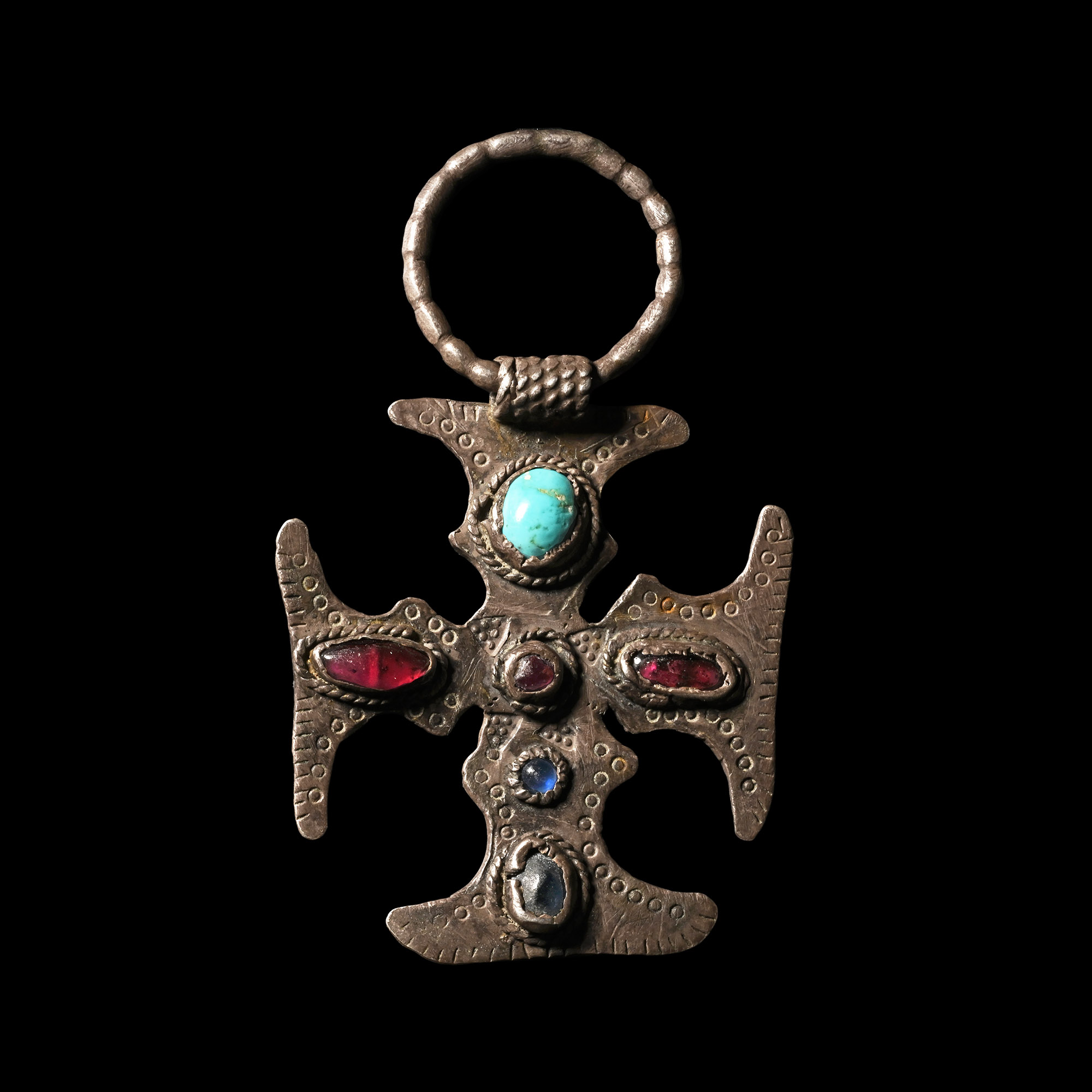 Medieval Silver Jewelled Cross Pendant