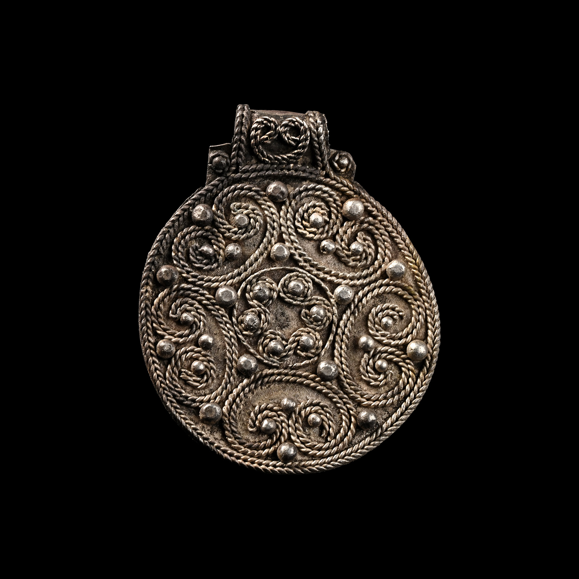 Viking Silver Pendant with Filigree Scrolls