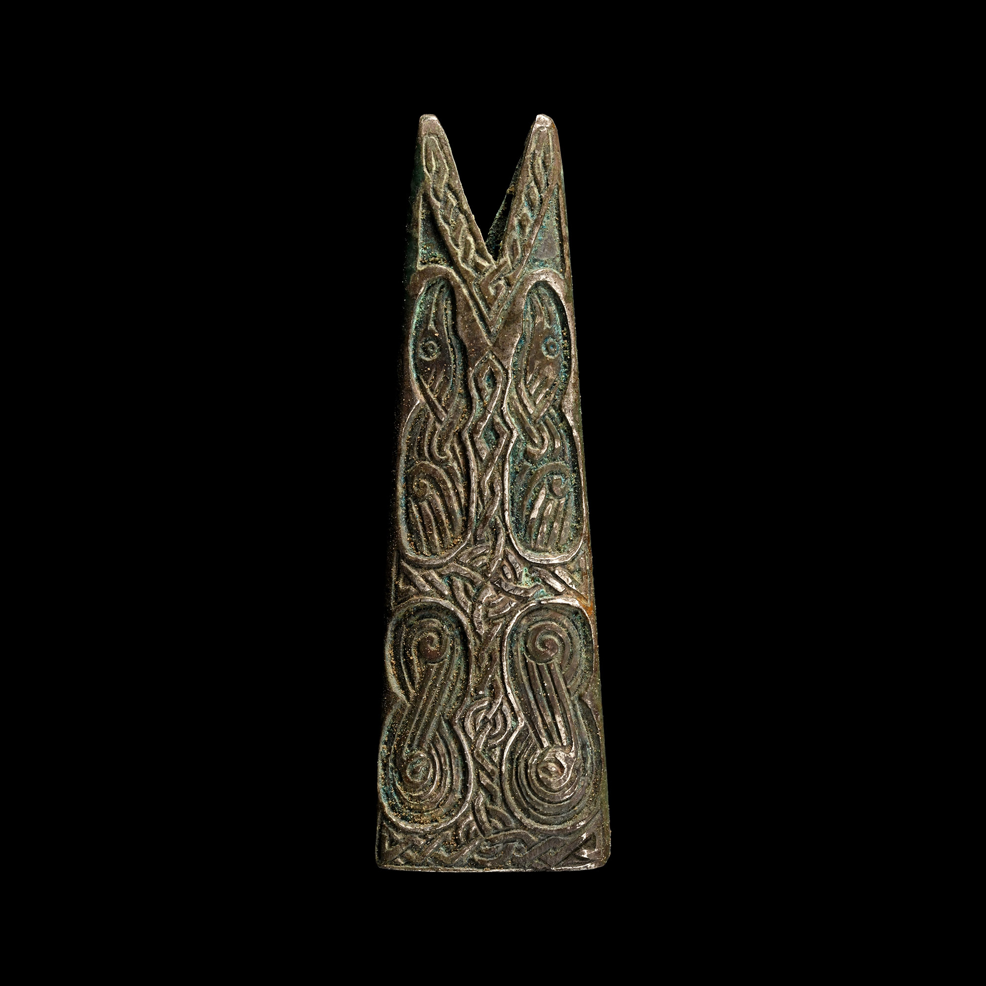 Viking Silvered Bronze Fish Pendant with Interlaced Design