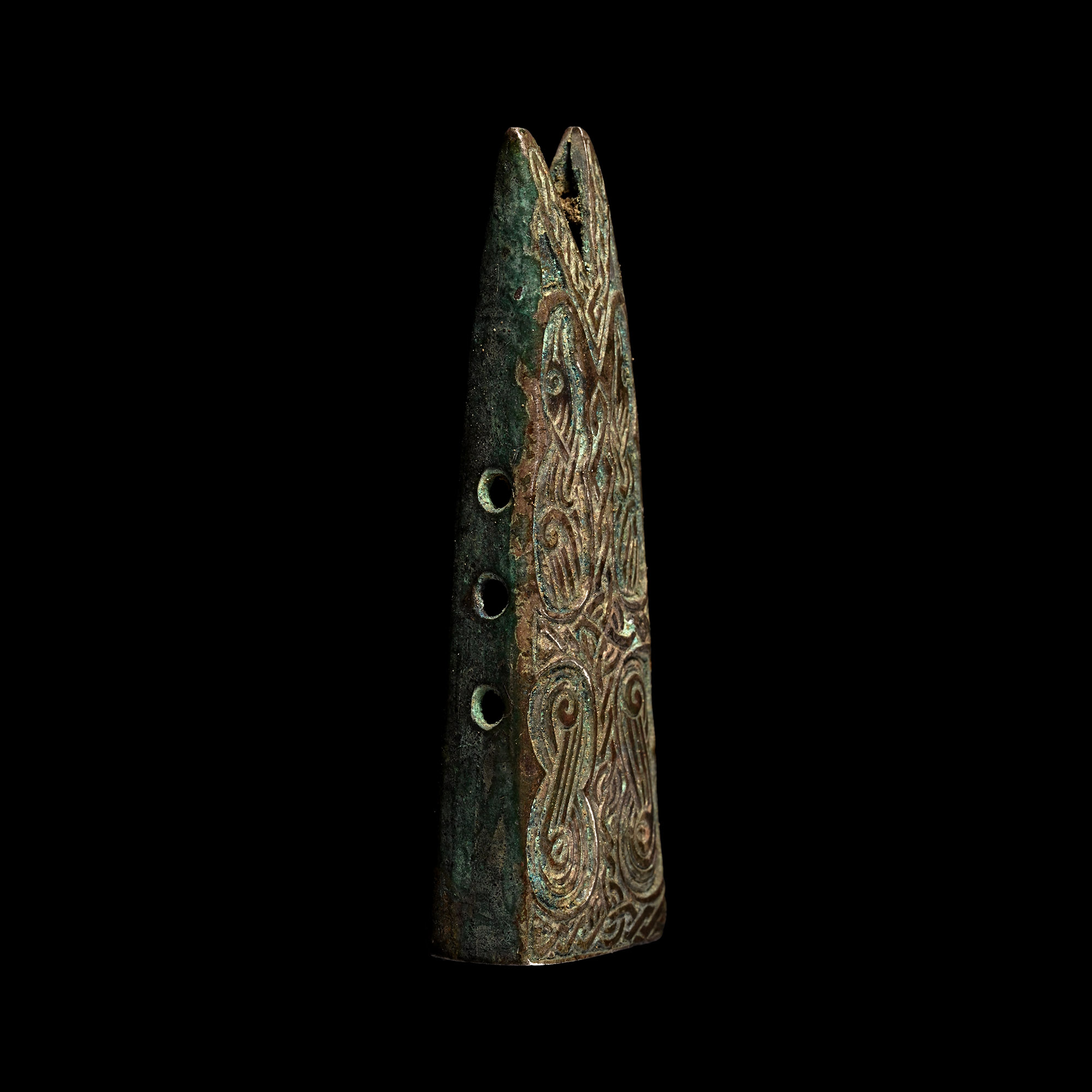 Viking Silvered Bronze Fish Pendant with Interlaced Design
