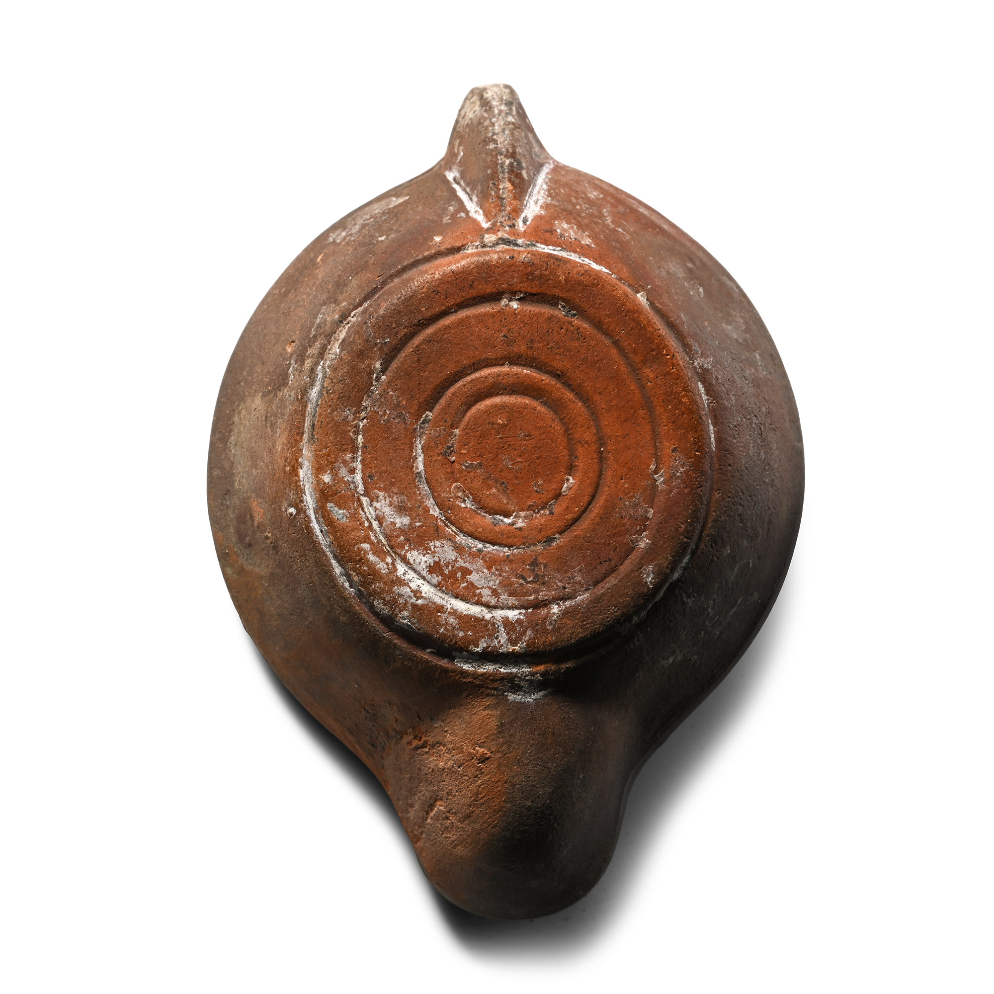 Roman Terracotta Oil Lamp with Scroll Border