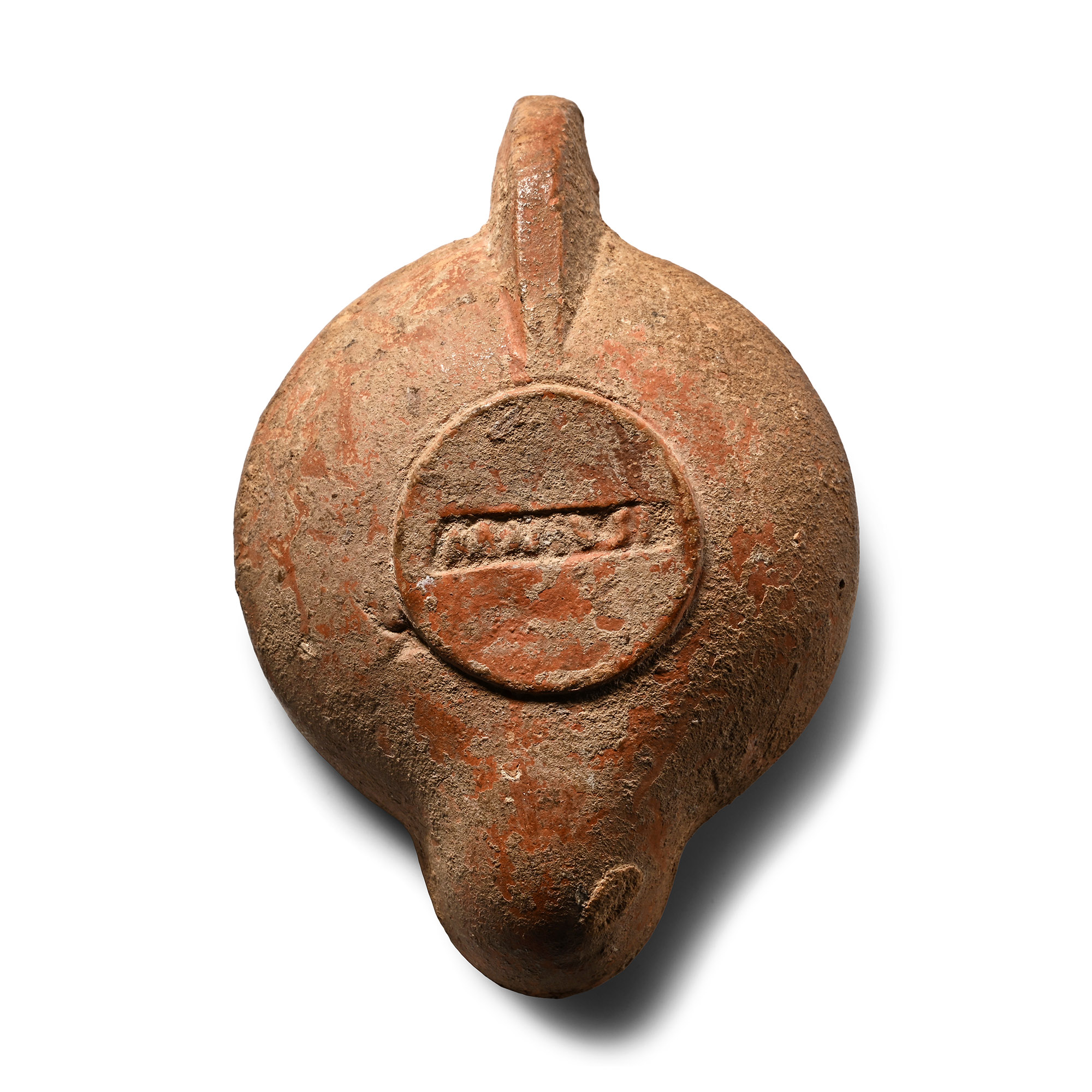 Roman Terracotta Oil Lamp with Bust of Apollo