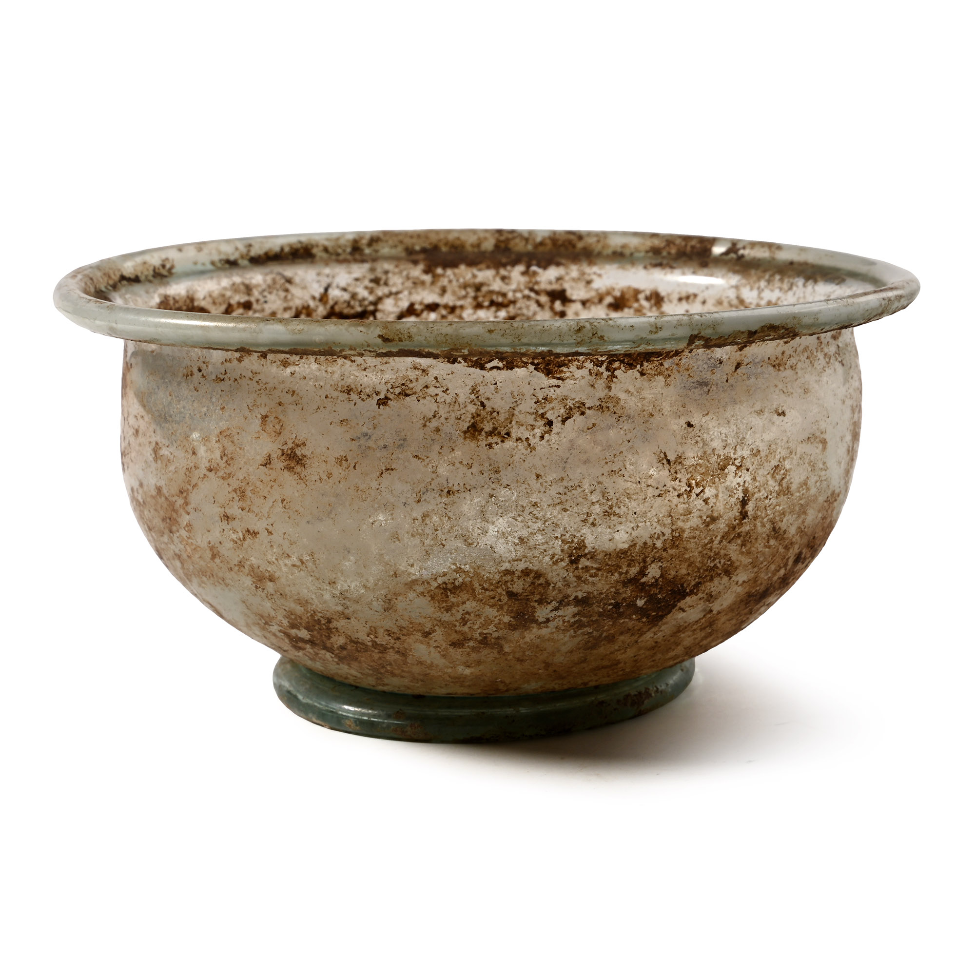 Roman Aqua Glass Bowl with Turned Lip