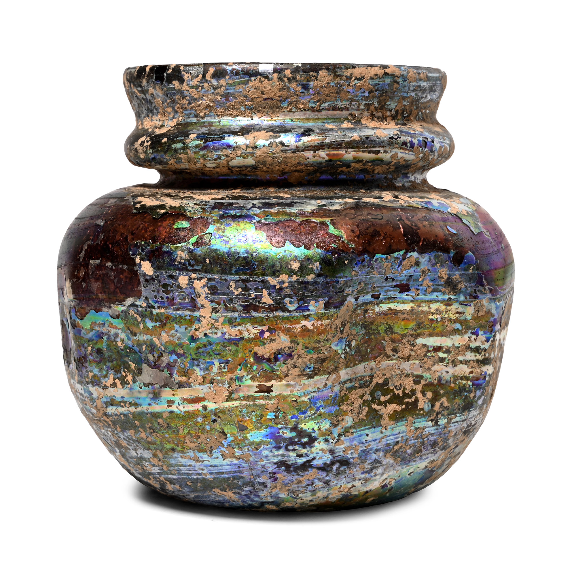 Roman Iridescent Aubergine Glass Dimpled Jar