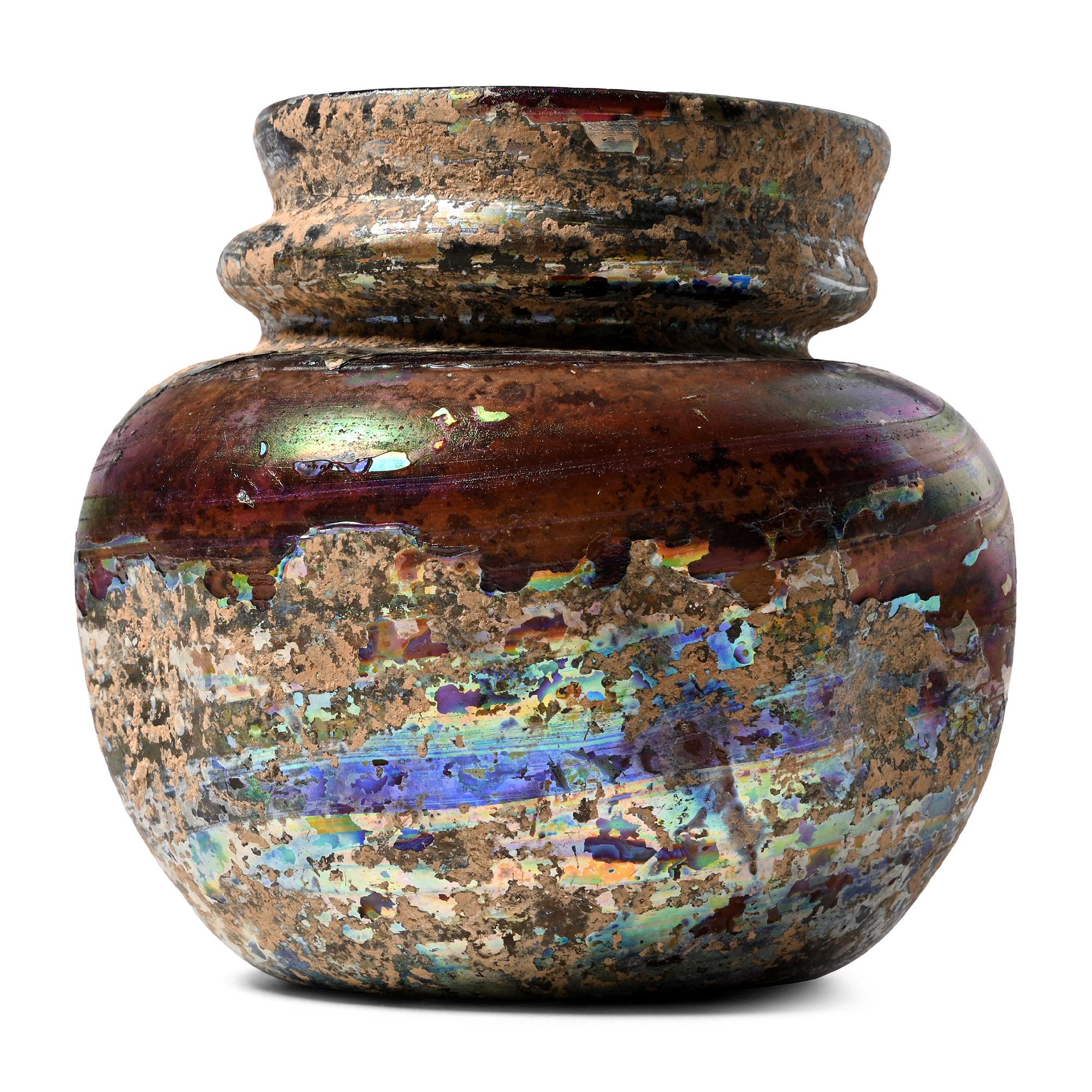 Roman Iridescent Aubergine Glass Dimpled Jar