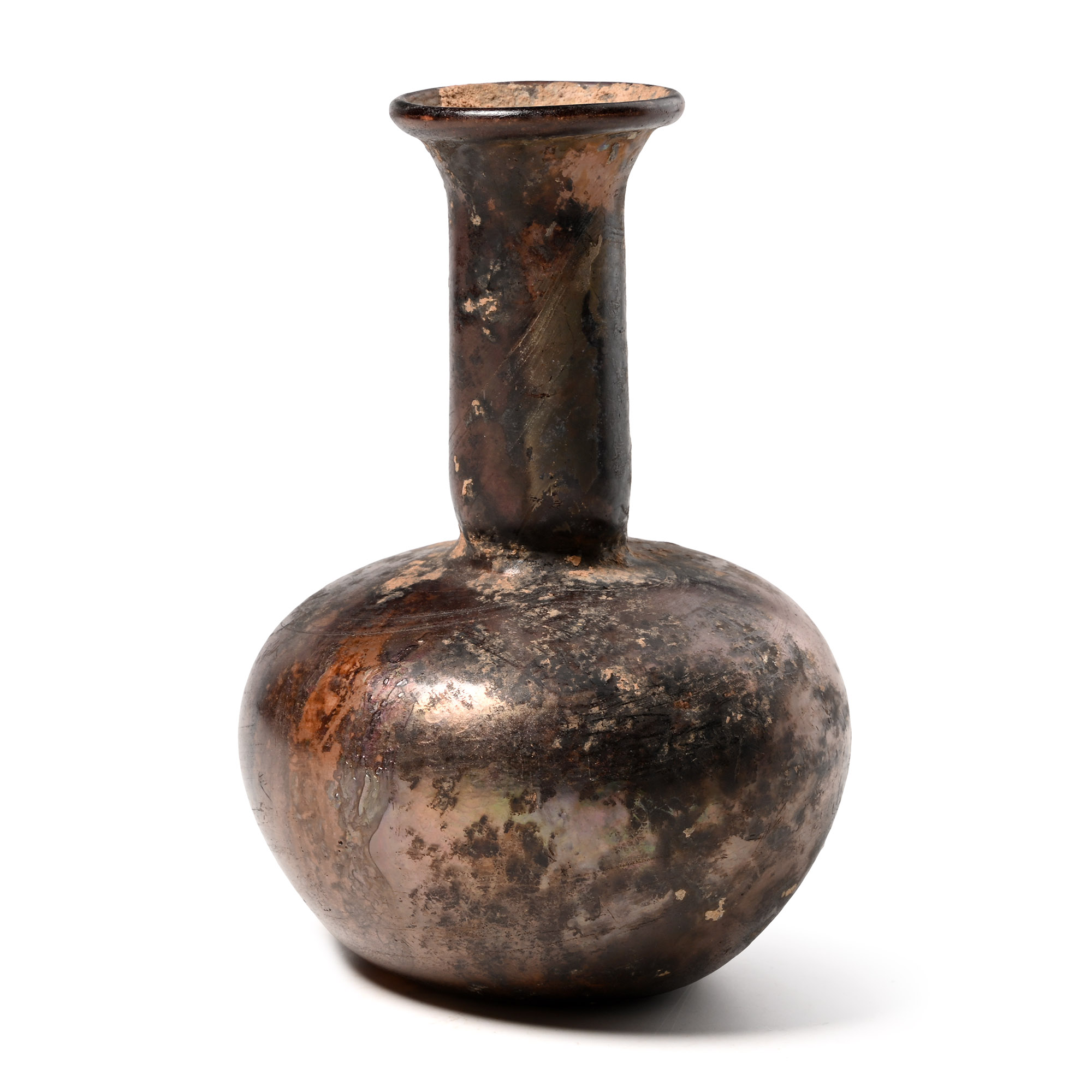Roman Iridescent Aubergine Glass Bottle