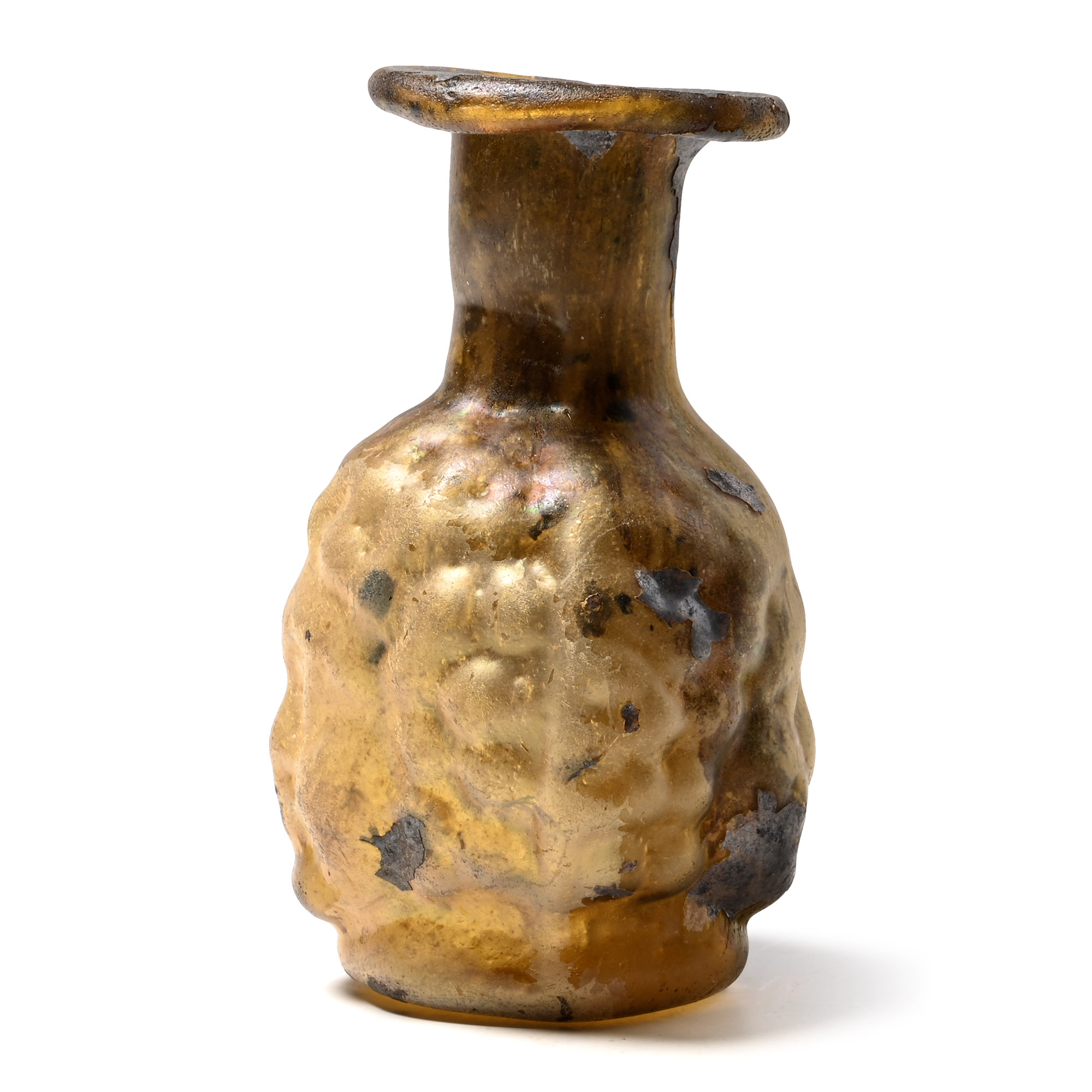 Roman Iridescent Mould Blown Glass Janus Flask