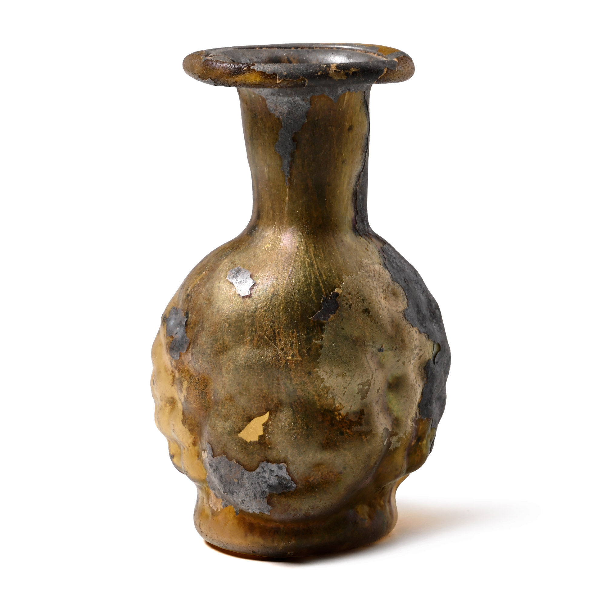 Roman Iridescent Mould Blown Glass Janus Flask