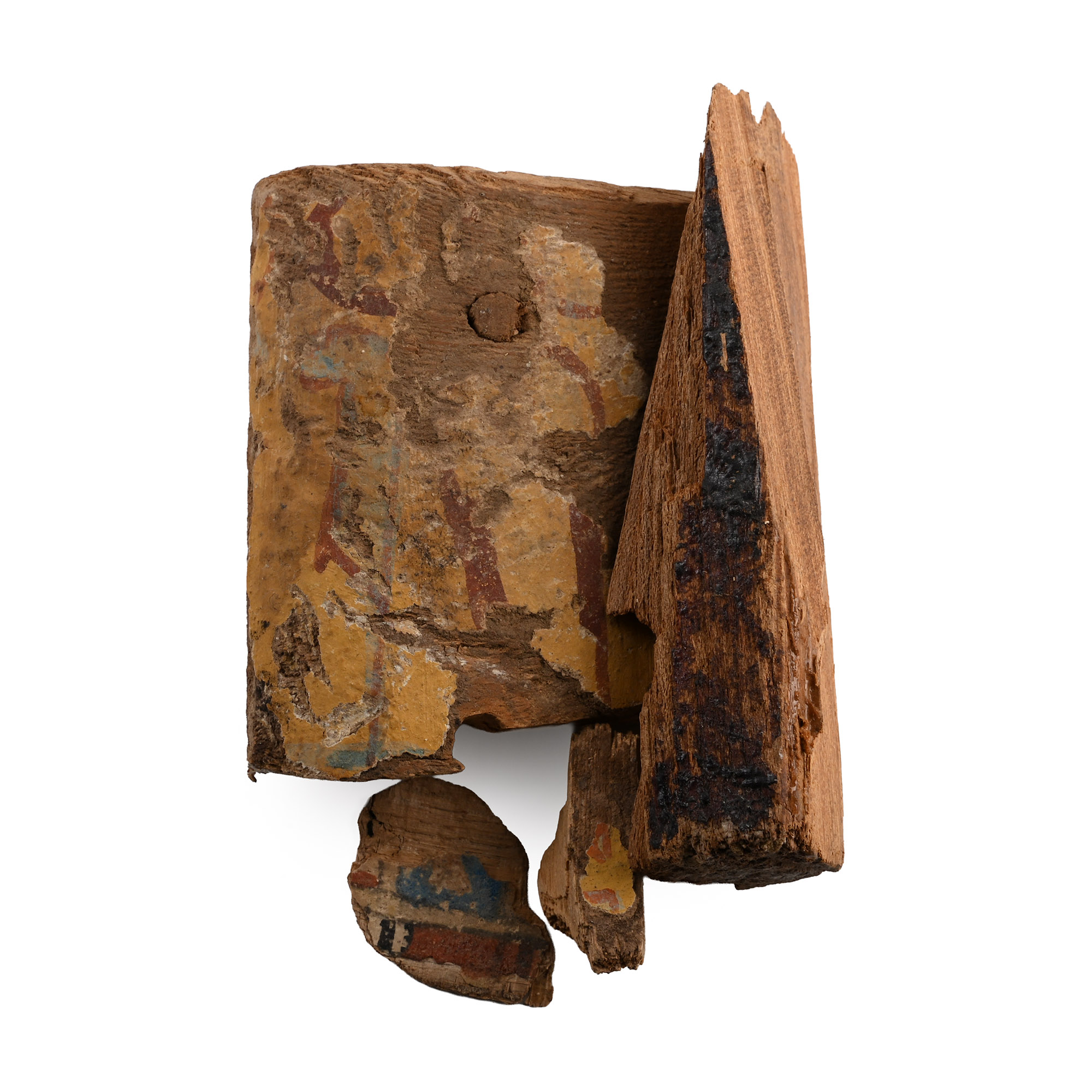 Egyptian Painted Wooden Sarcophagus and Cartonnage Fragments