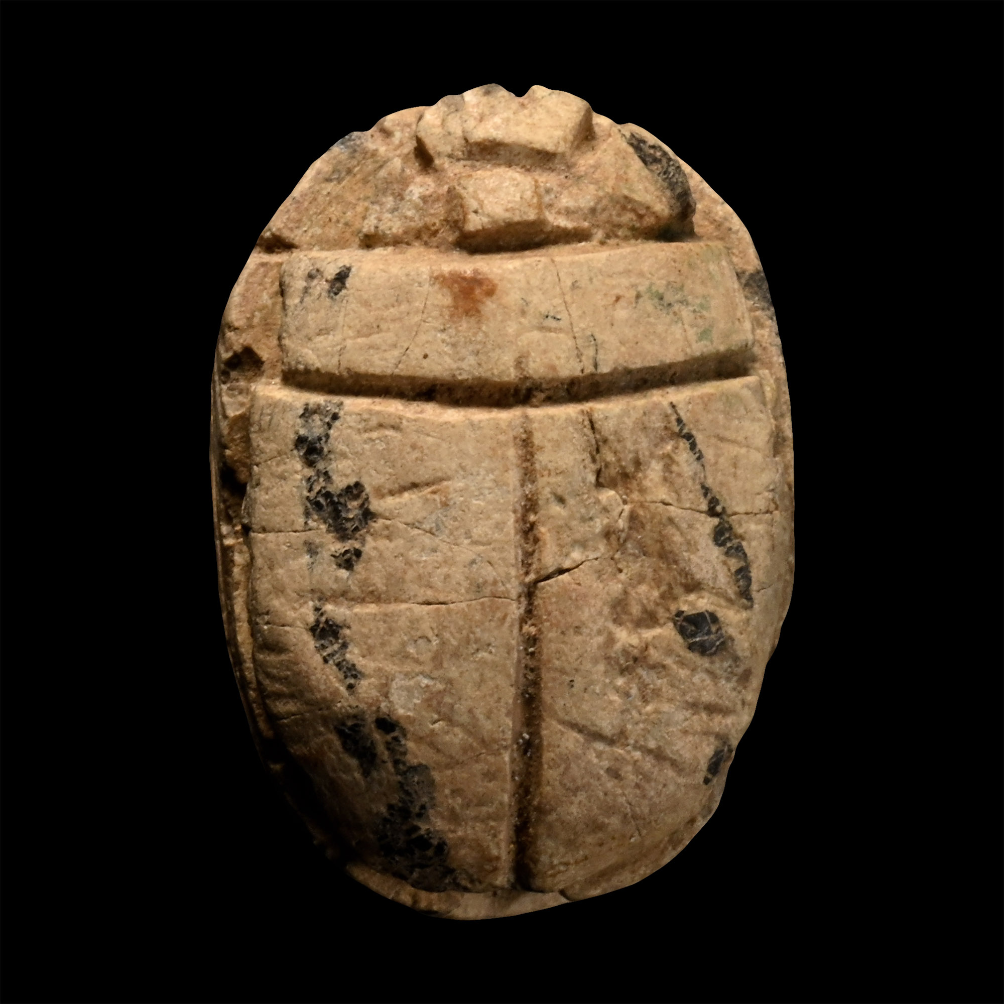 Egyptian Steatite Scarab with Three Figures