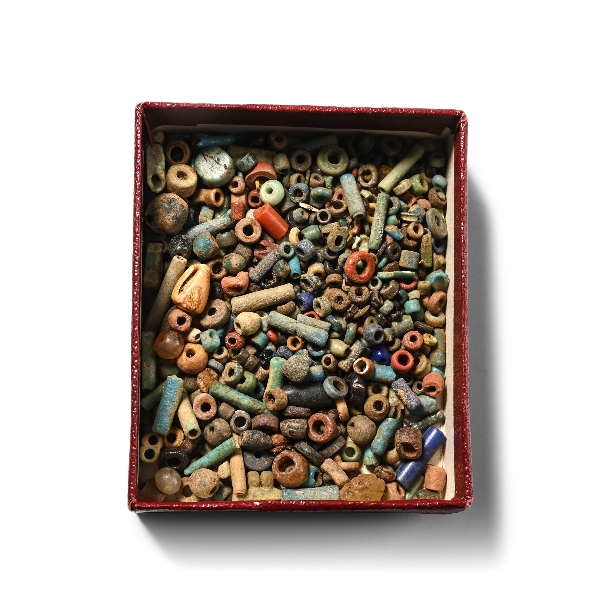 Egyptian Assorted Faience and Other Beads in Ronson Lighter Box