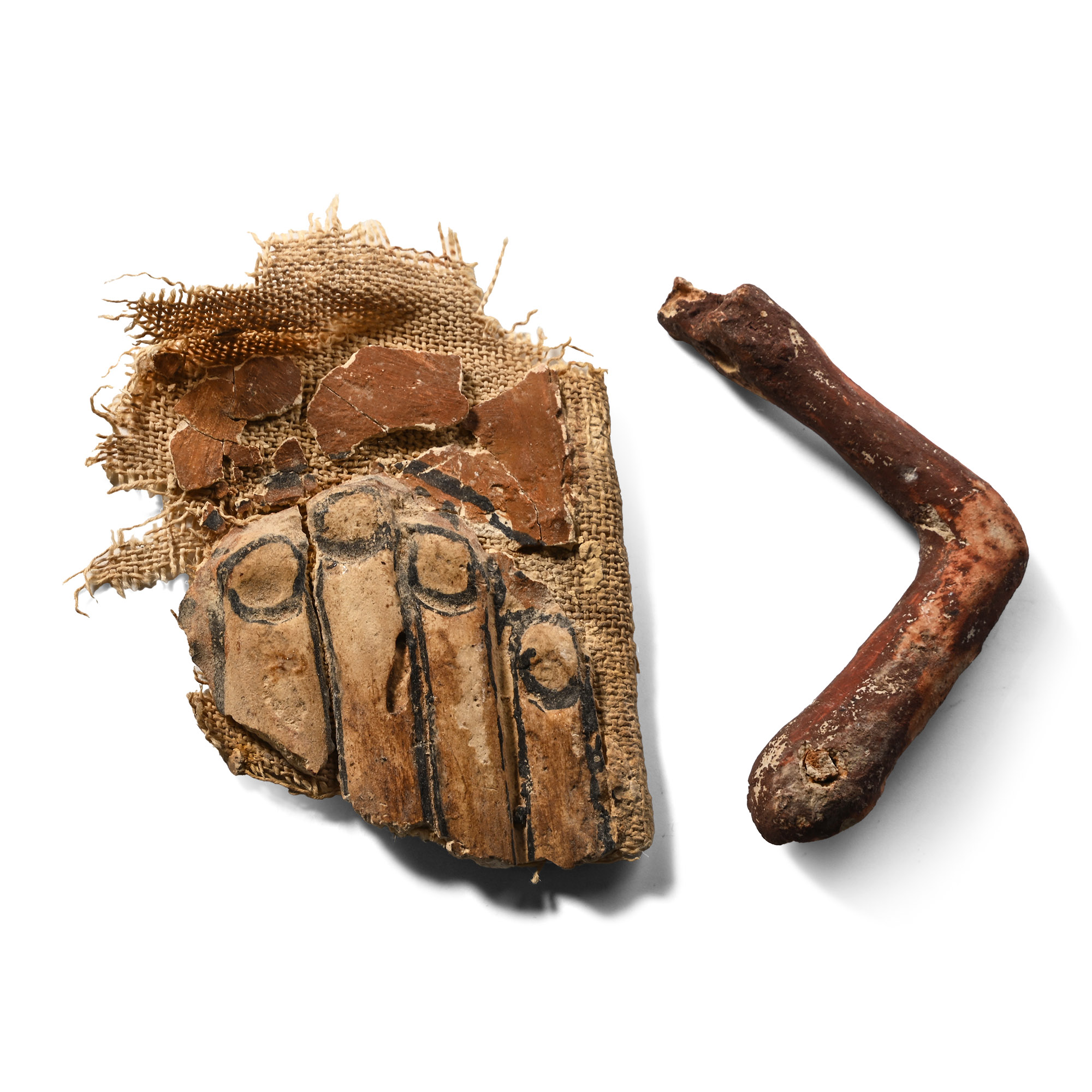 Egyptian Cartonnage Hand Fragment and Wooden Model Arm