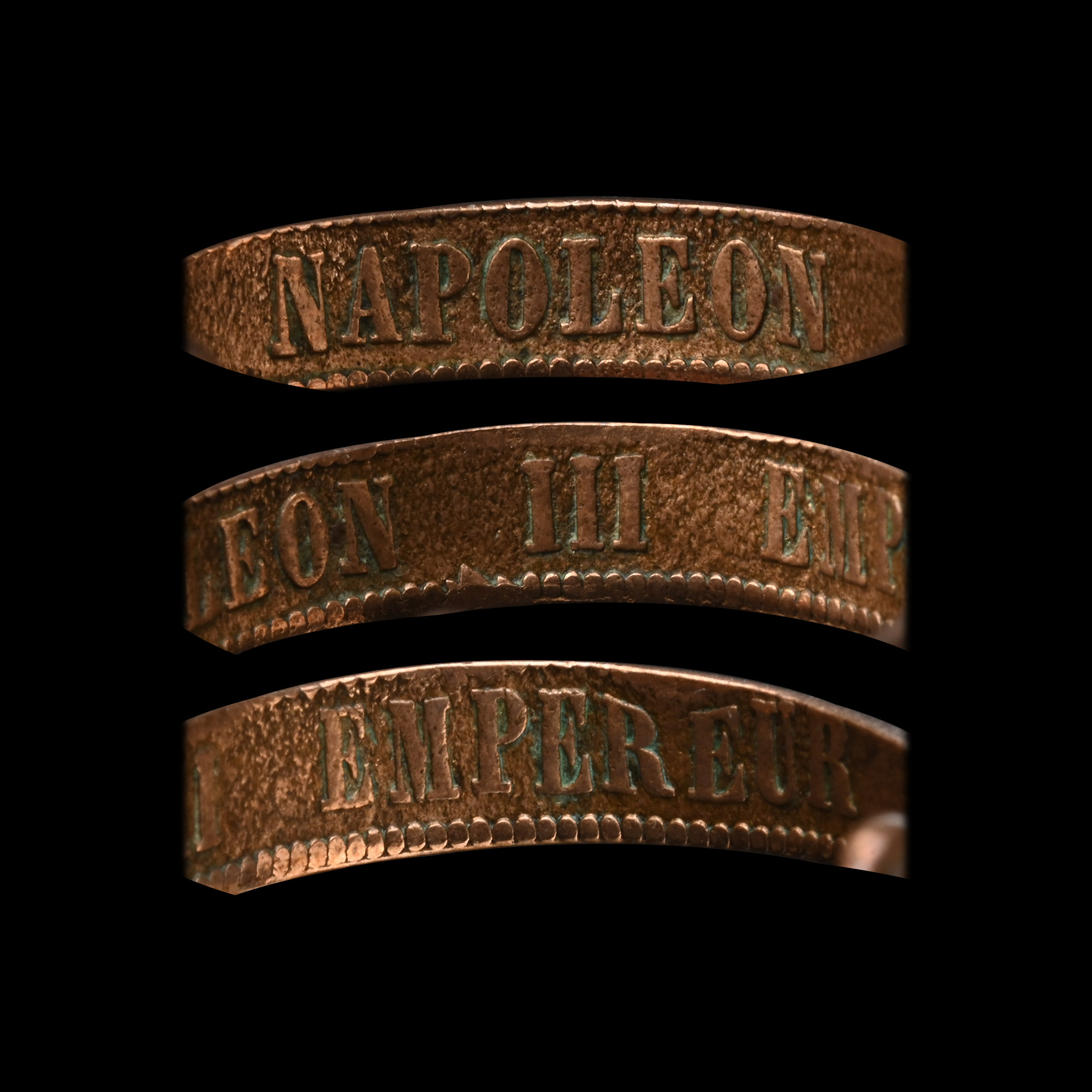 Napoleonic Copper Coin Betrothal Ring with Heart-Shaped Bezel