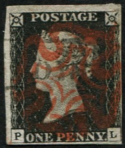 1d Pl.2 'PL' BLACK 'BOXED CANCEL' & RED MX