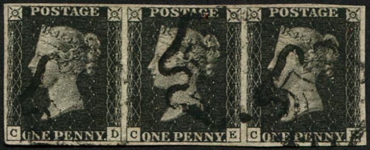 1d Pl.8 'CD-CF' STRiP OF THREE VFU