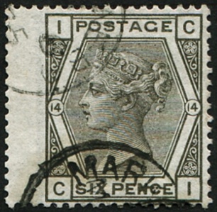 6d SG 146, Pl.14 'DEEP GREY' VFU