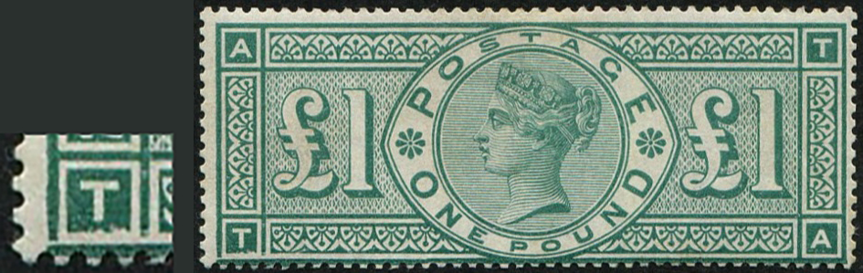 £1 GREEN SG 212a 'TA' FRAME BREAK (STATE 2) U/M