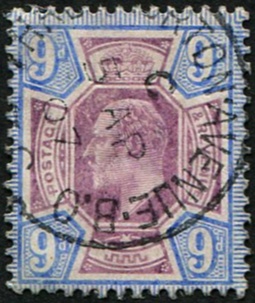 9d SG 250a VARIETY, 'VERY PALE PUR. & PALE ULTRAMARINE'(C) SUPERB USED