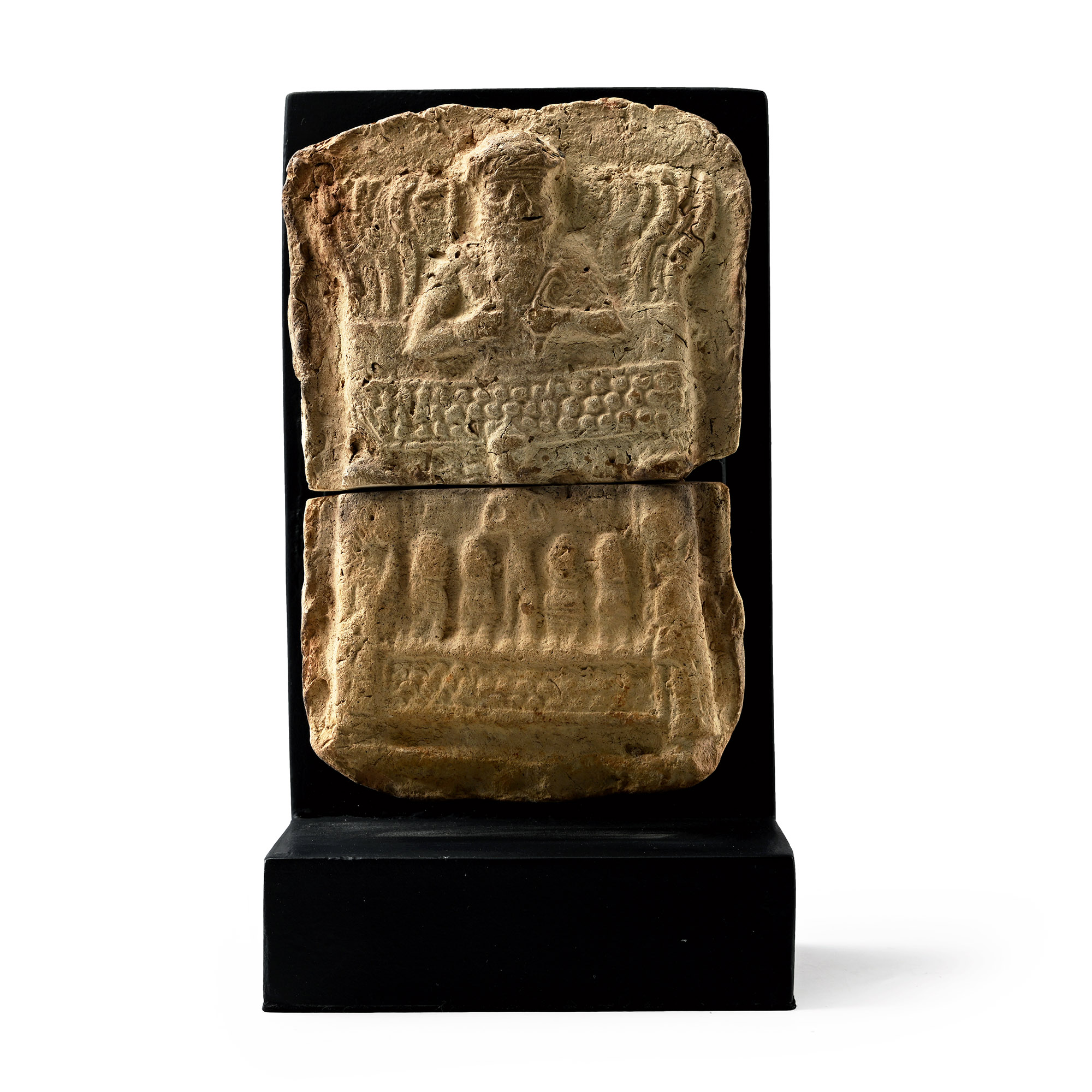 Old Babylonian Terracotta Plaque with God in Chariot Drawn by Lions