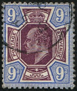 9d SG 308 VARIETY, 'DEEP SLATE PUR. & COBALT-BLUE' (F) VFU