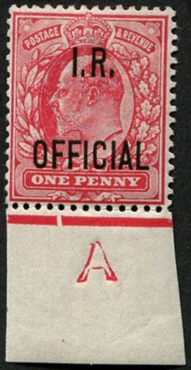I.R. 1d SG O21 VARIETY, DRY PRINT OF CONTROL 'A'