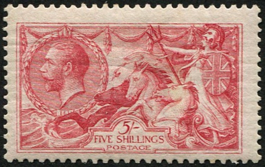 5/- SG 401 VARIETY, 'VERY PALE CARMINE' MINT