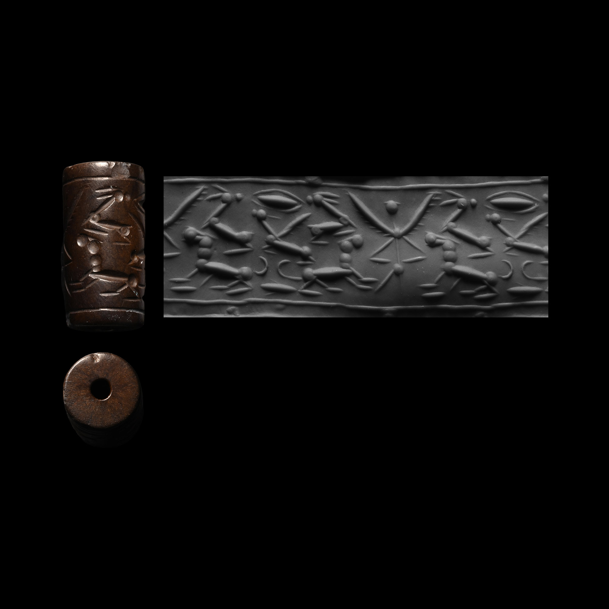 Mitanni Brown Stone Cylinder Seal with Mythical Bird
