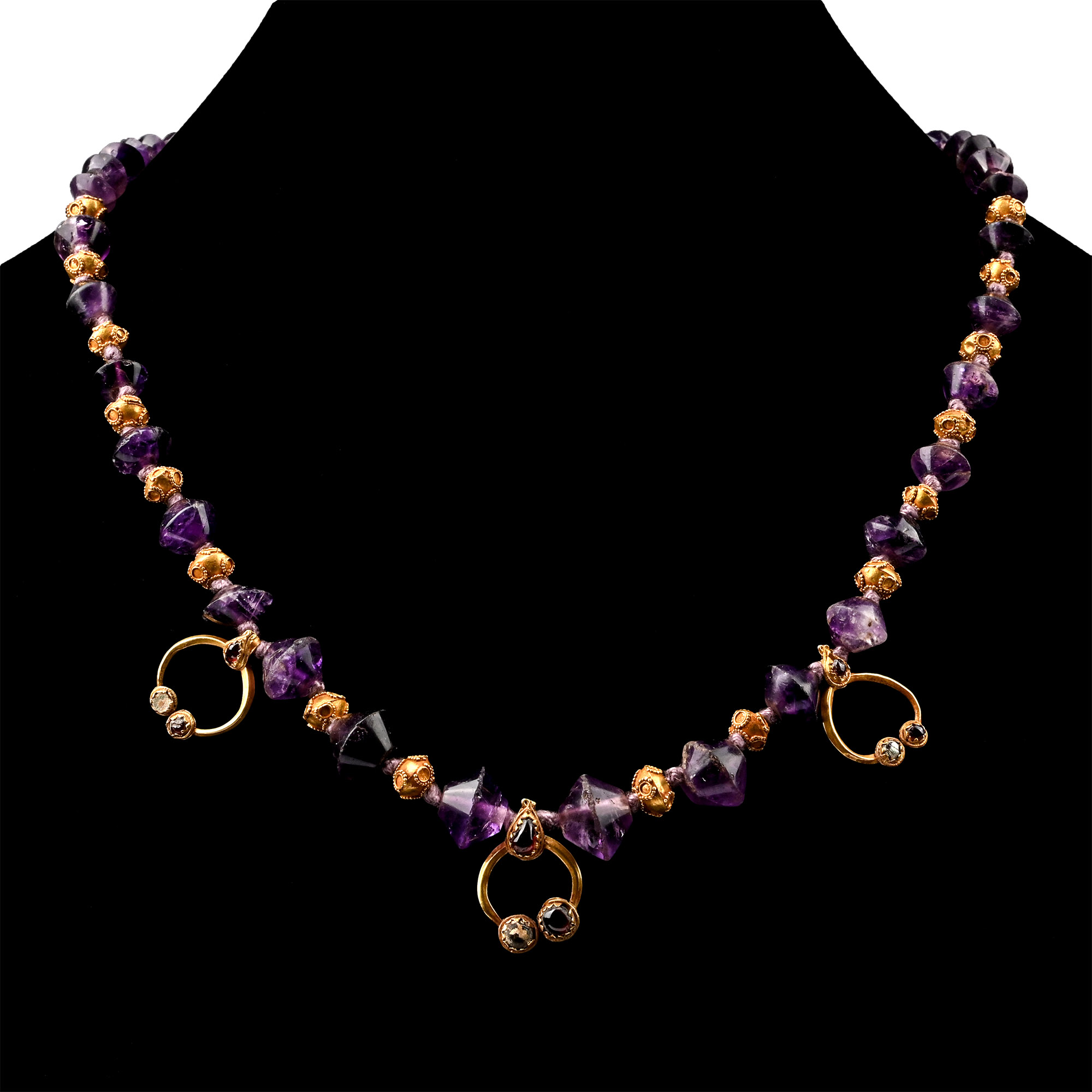 Roman Amethyst, Gold and Garnet Bead Necklace