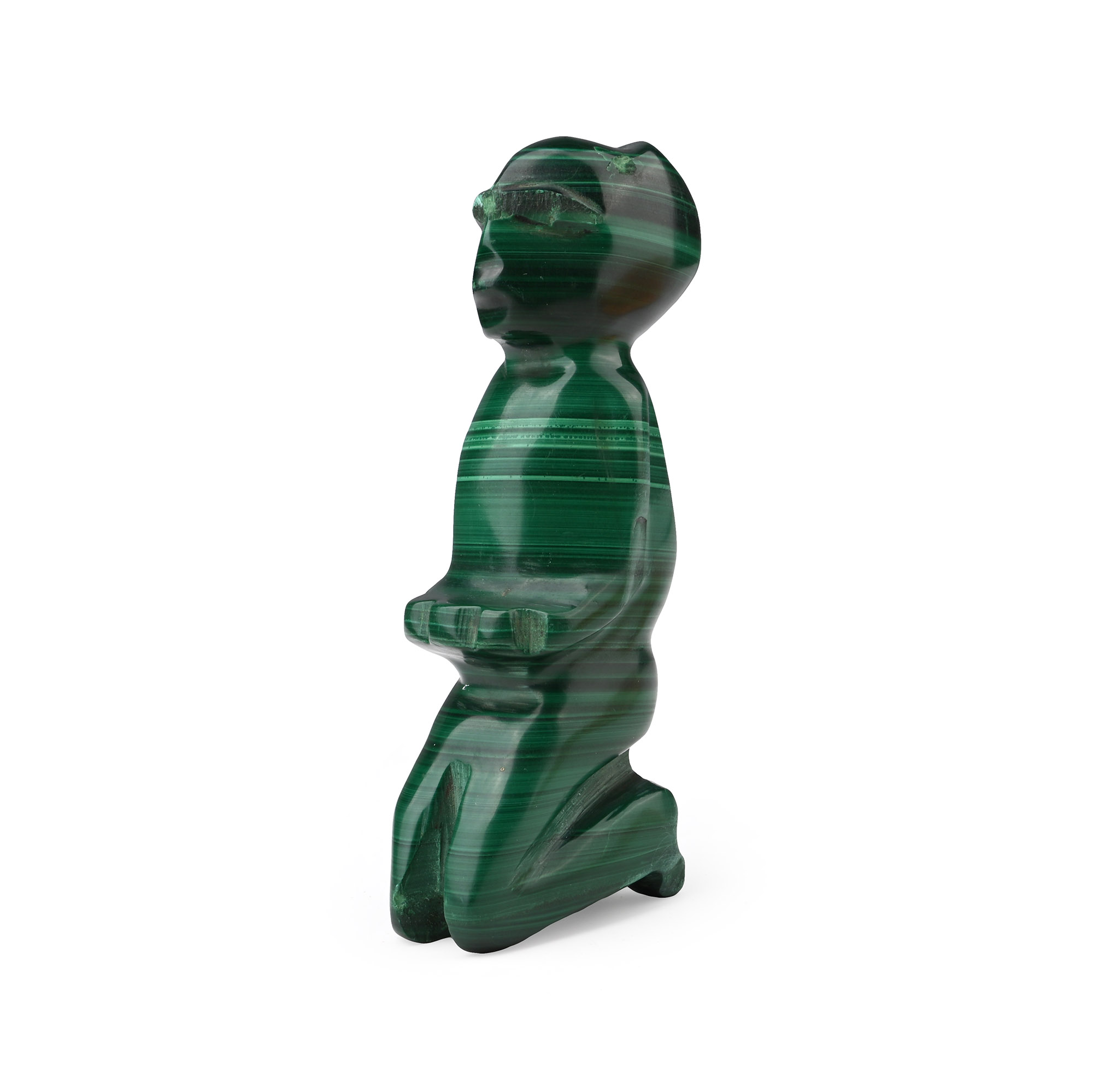 Carved and Polished Malachite Kneeling Figure