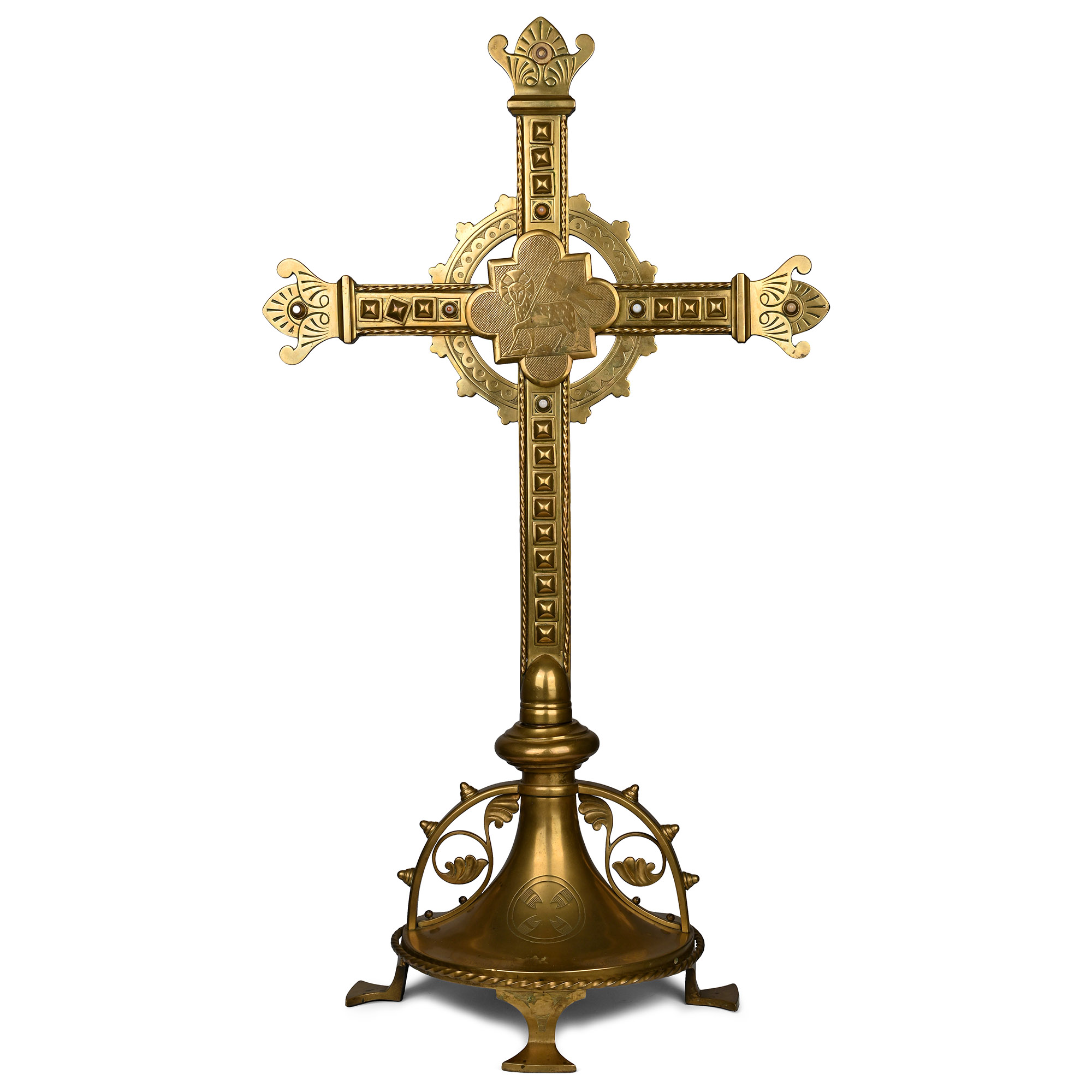 Large Jewelled Brass Altar Cross with Base