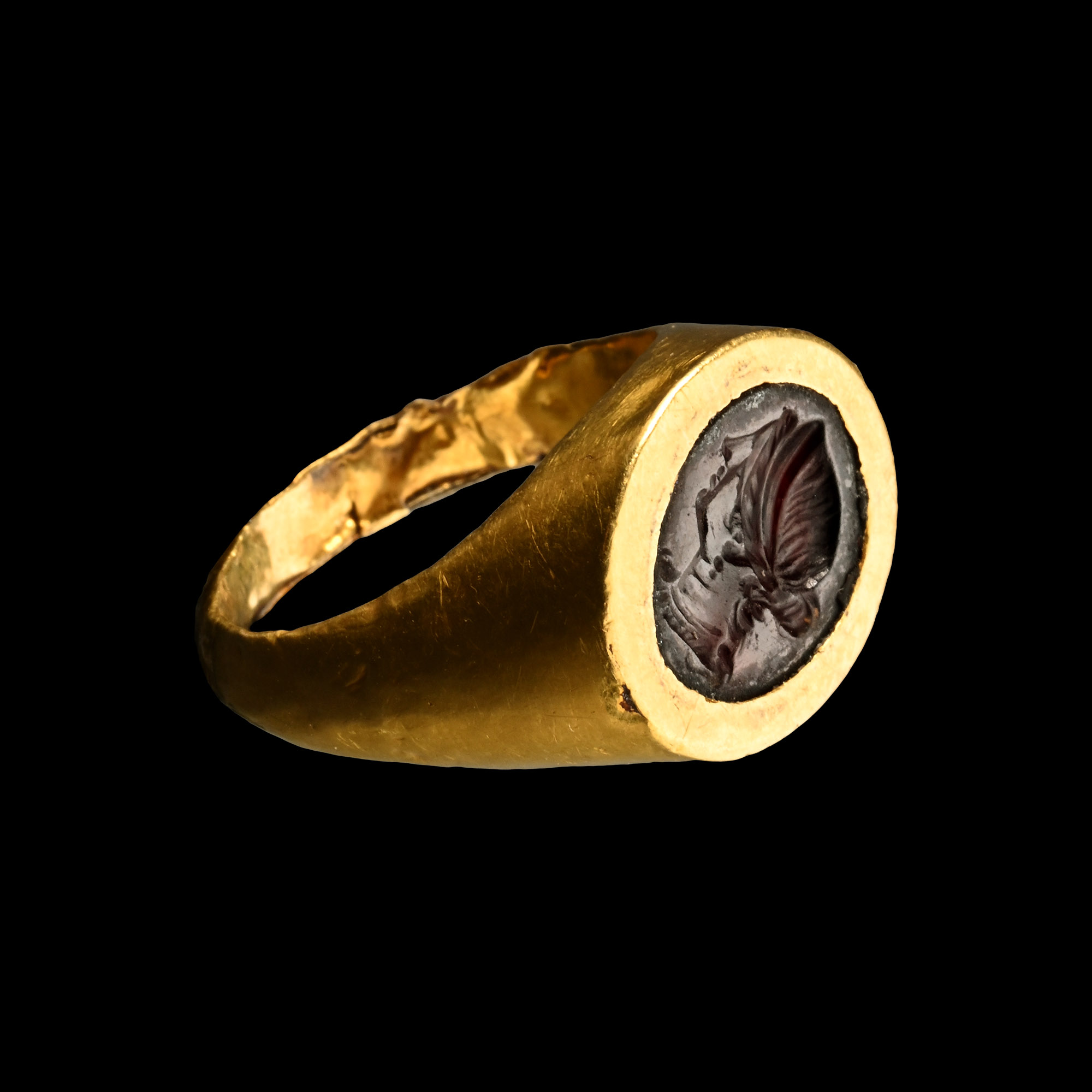 Greek Gold Ring with Garnet Gemstone with Portrait