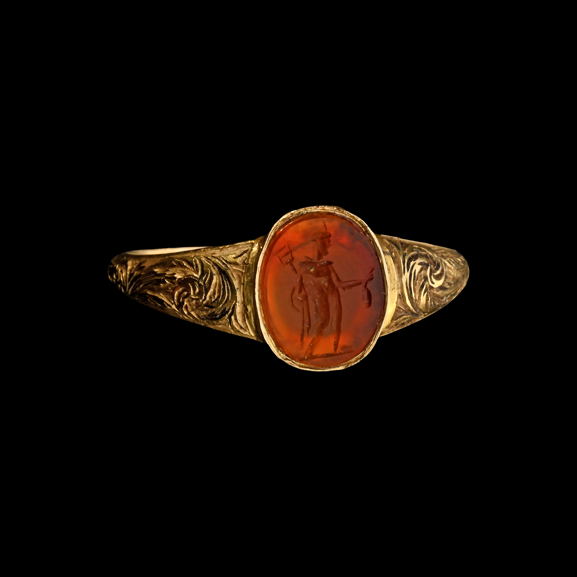 Stuart Period Gold Ring with Roman Carnelian Gemstone of Mercury