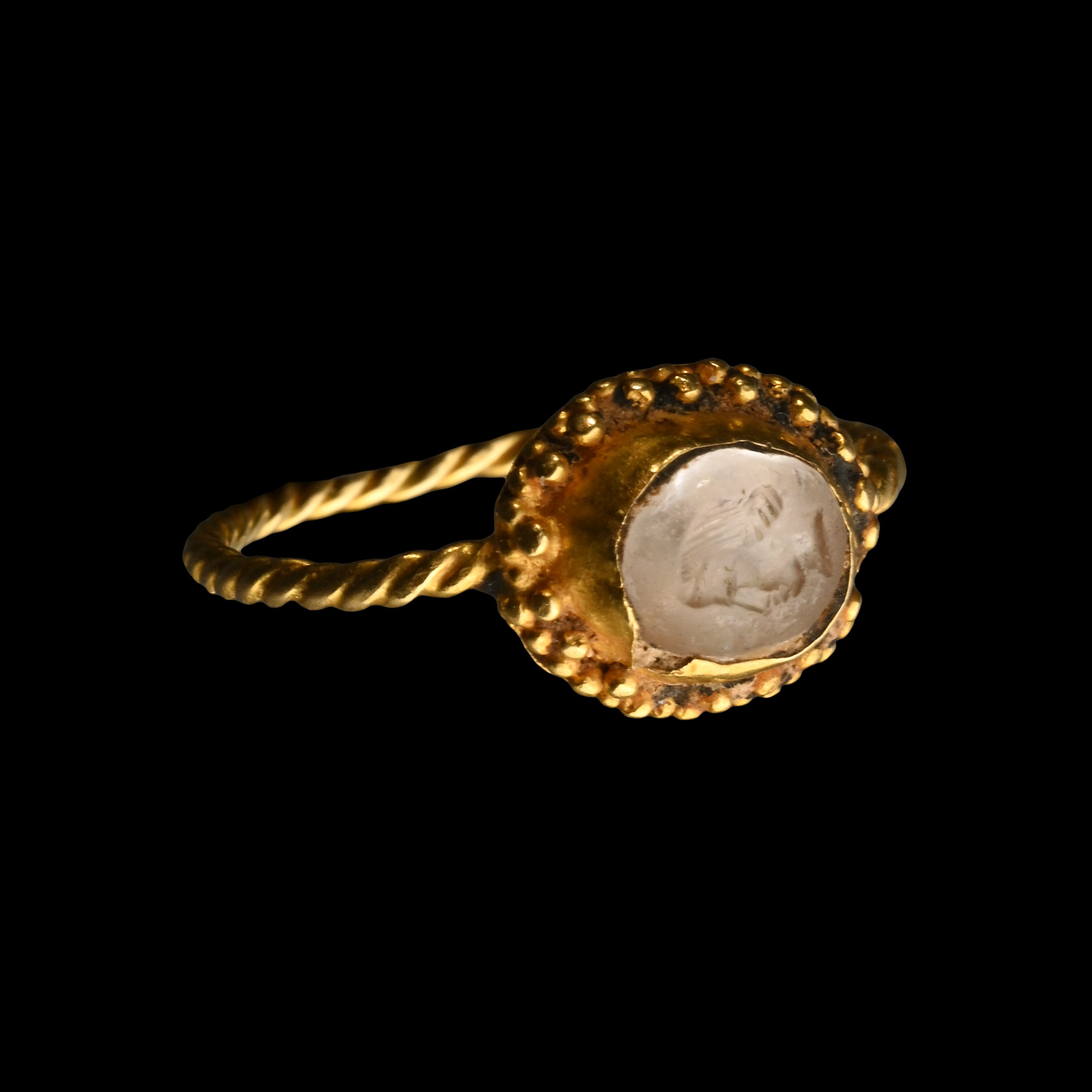 Roman Gold Ring with Quartz Gemstone with Portrait of a Noble Lady