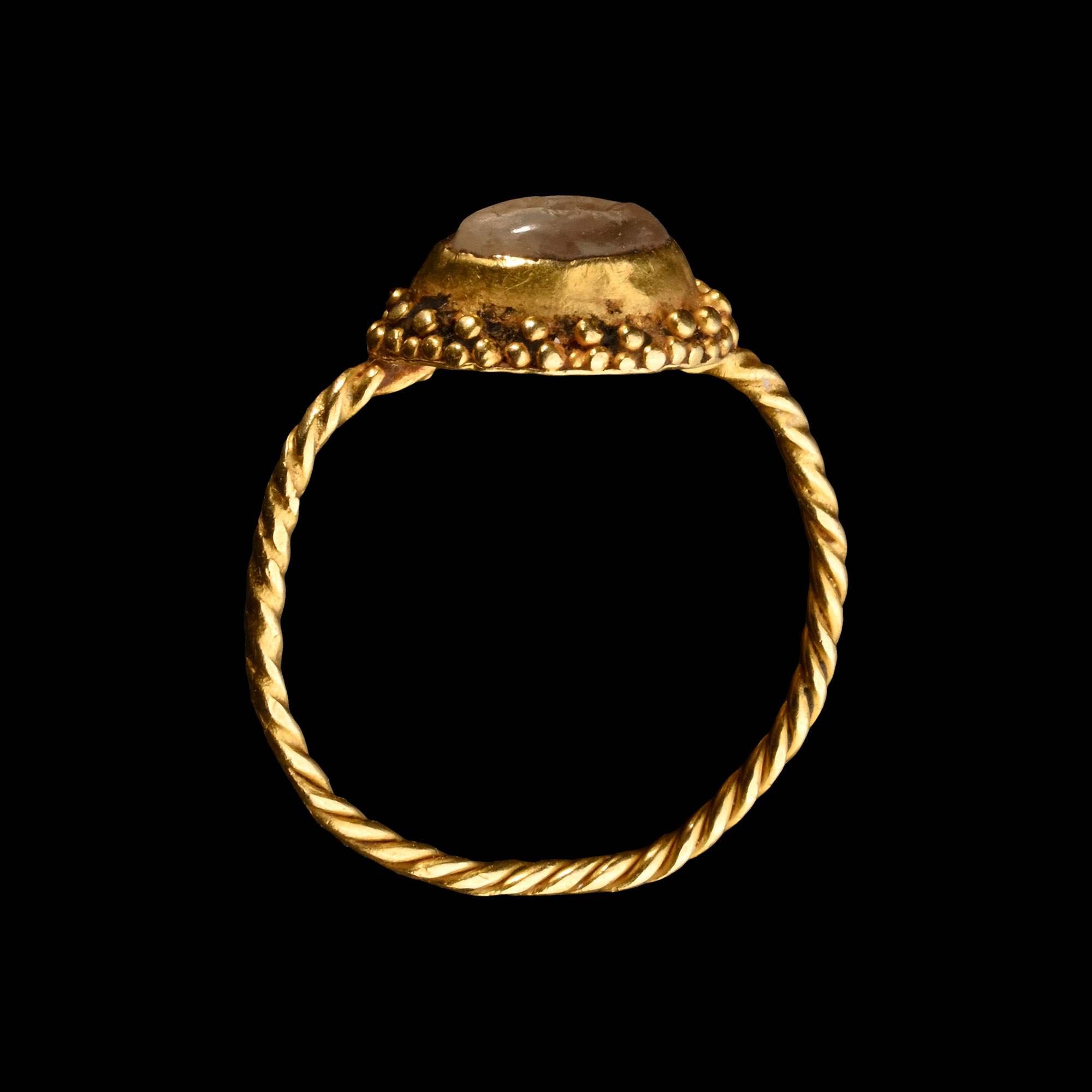 Roman Gold Ring with Quartz Gemstone with Portrait of a Noble Lady