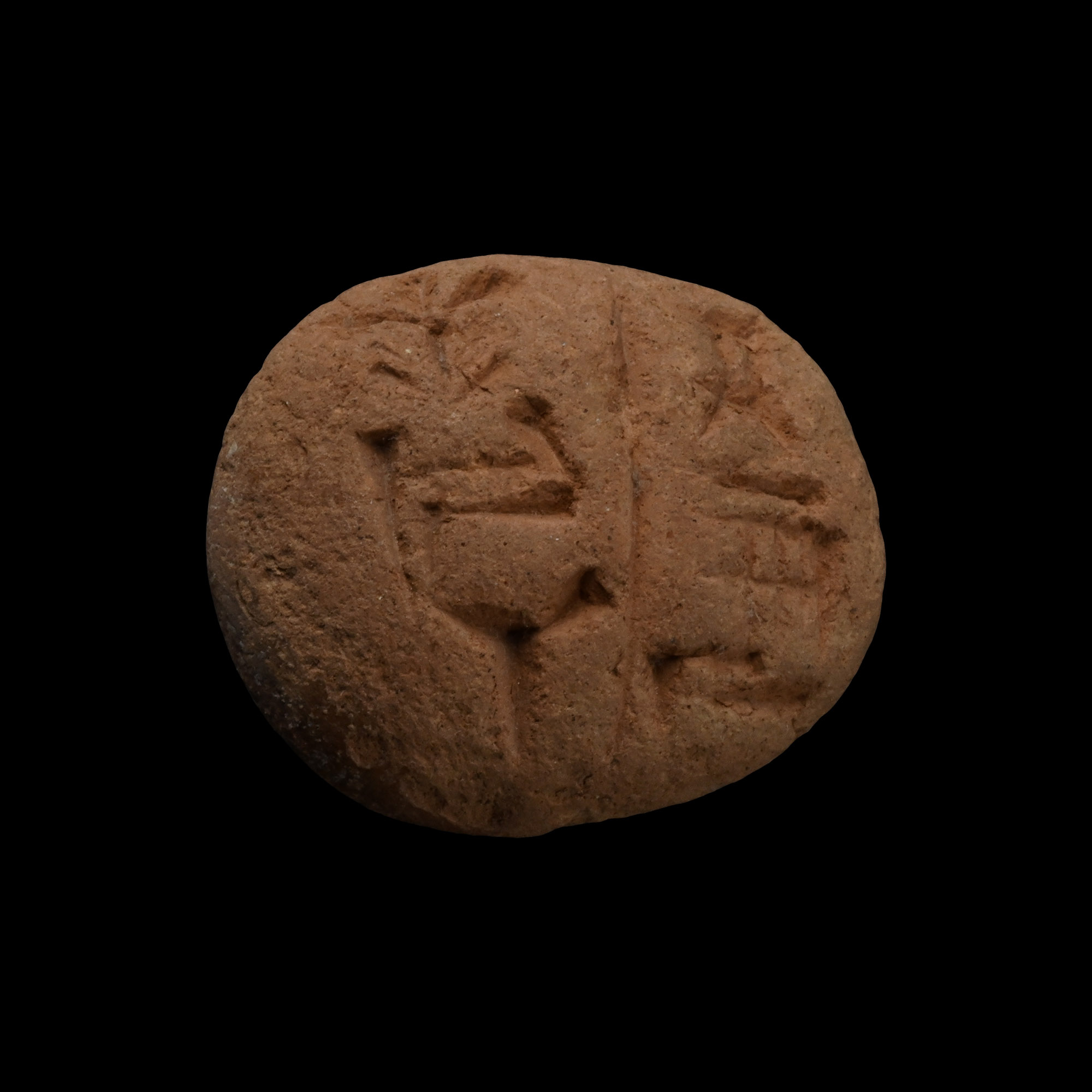 Old Akkadian Terracotta Round Cuneiform Tablet Recording Amounts of Grain
