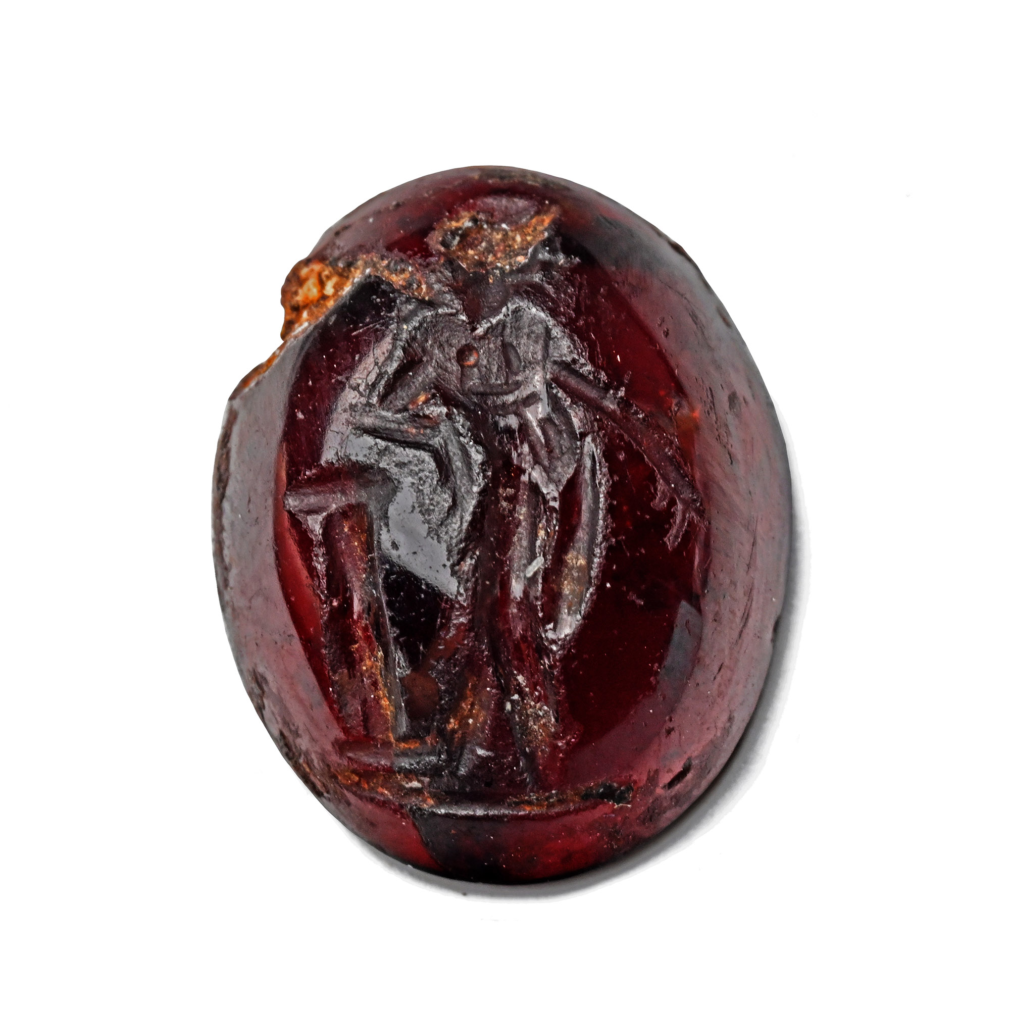 Greek Garnet Gemstone with Apollo Standing