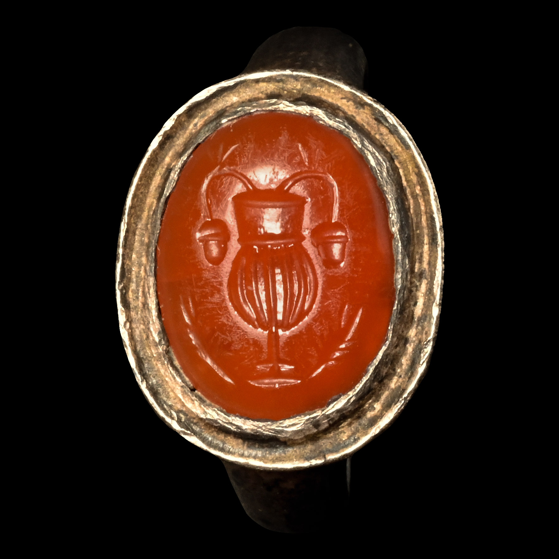 Roman Silver Ring with Carnelian Gemstone with Krater