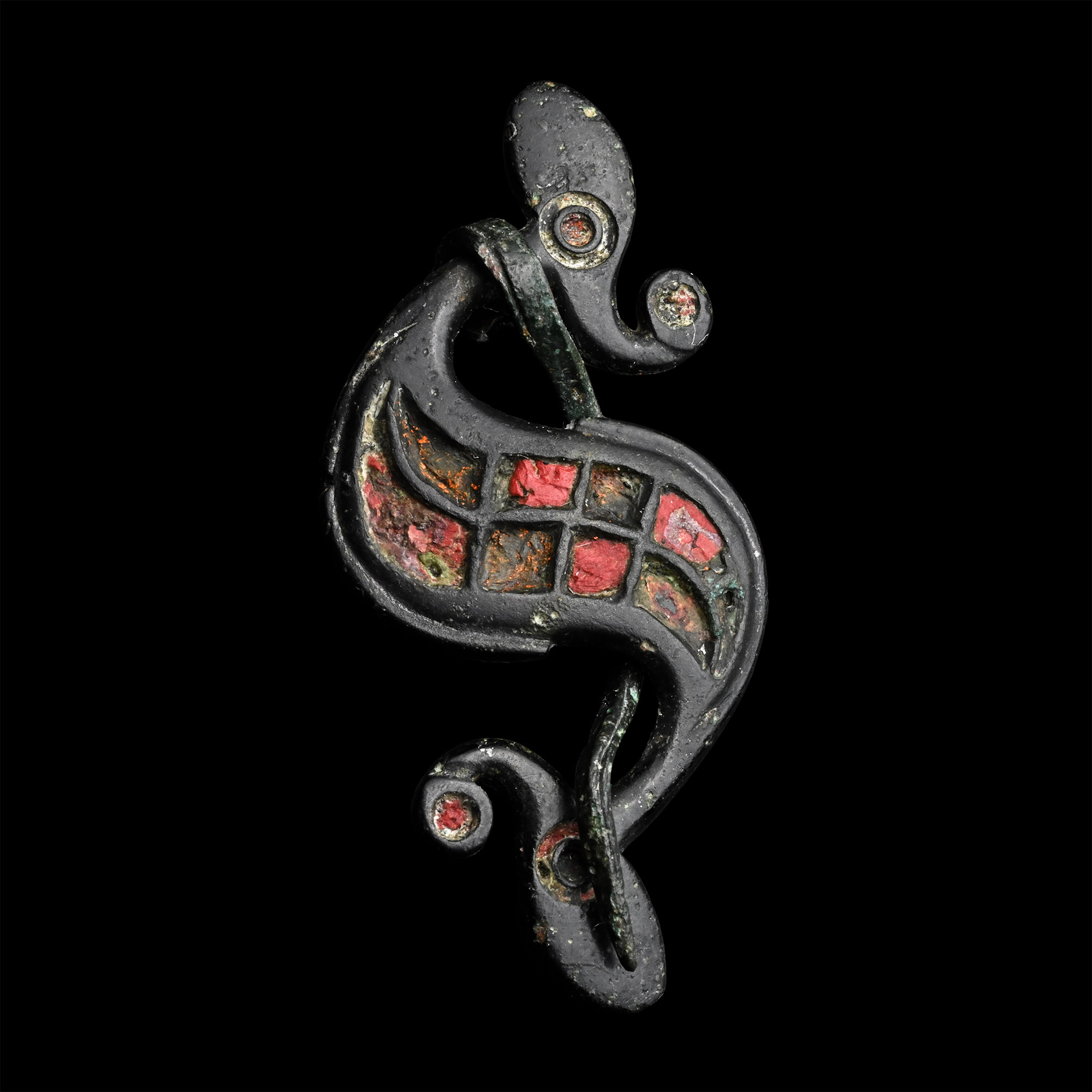 Large Romano-British Enamelled Bronze Dragonesque Brooch