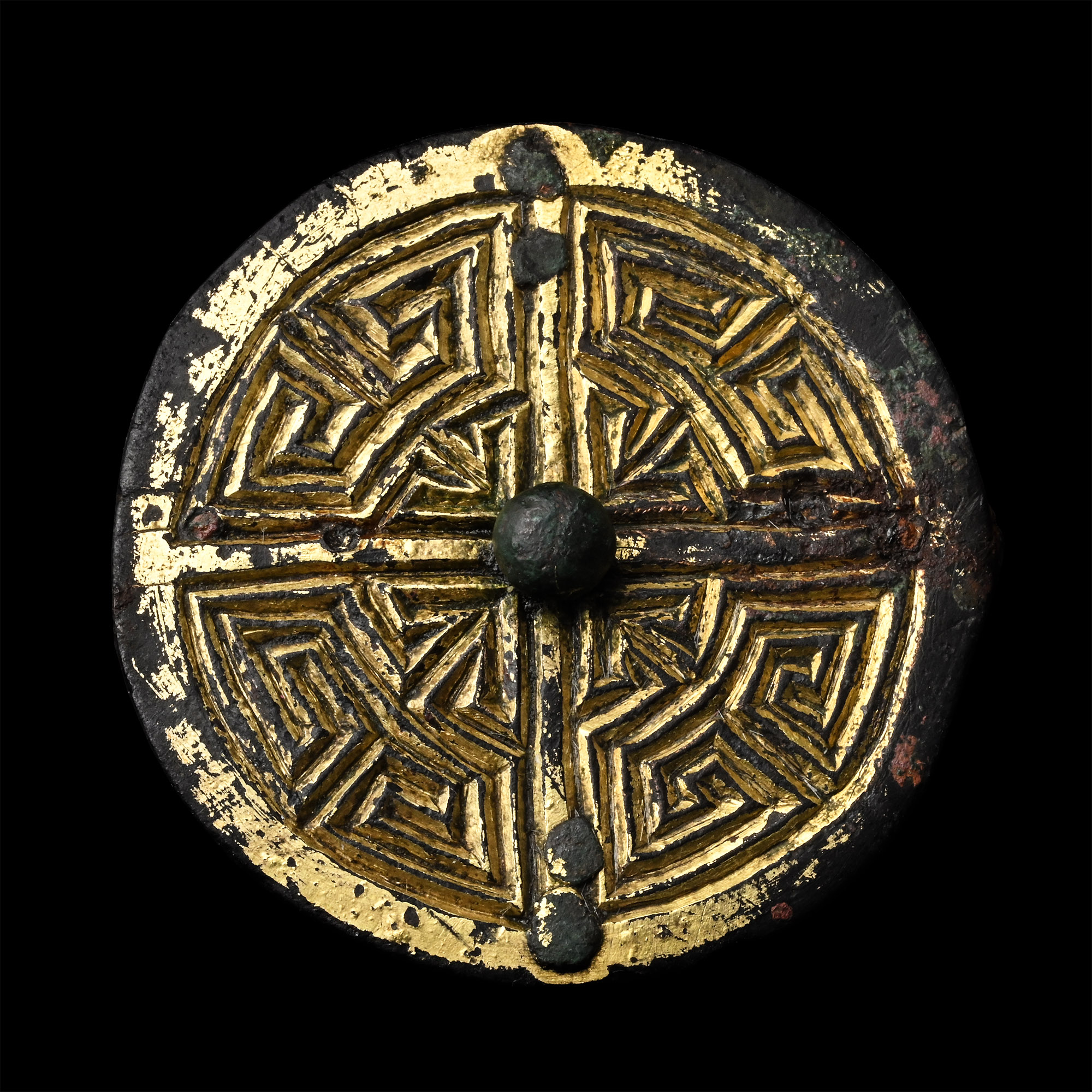 Large Anglo-Saxon Gilt Bronze Pin Head with Geometric Design