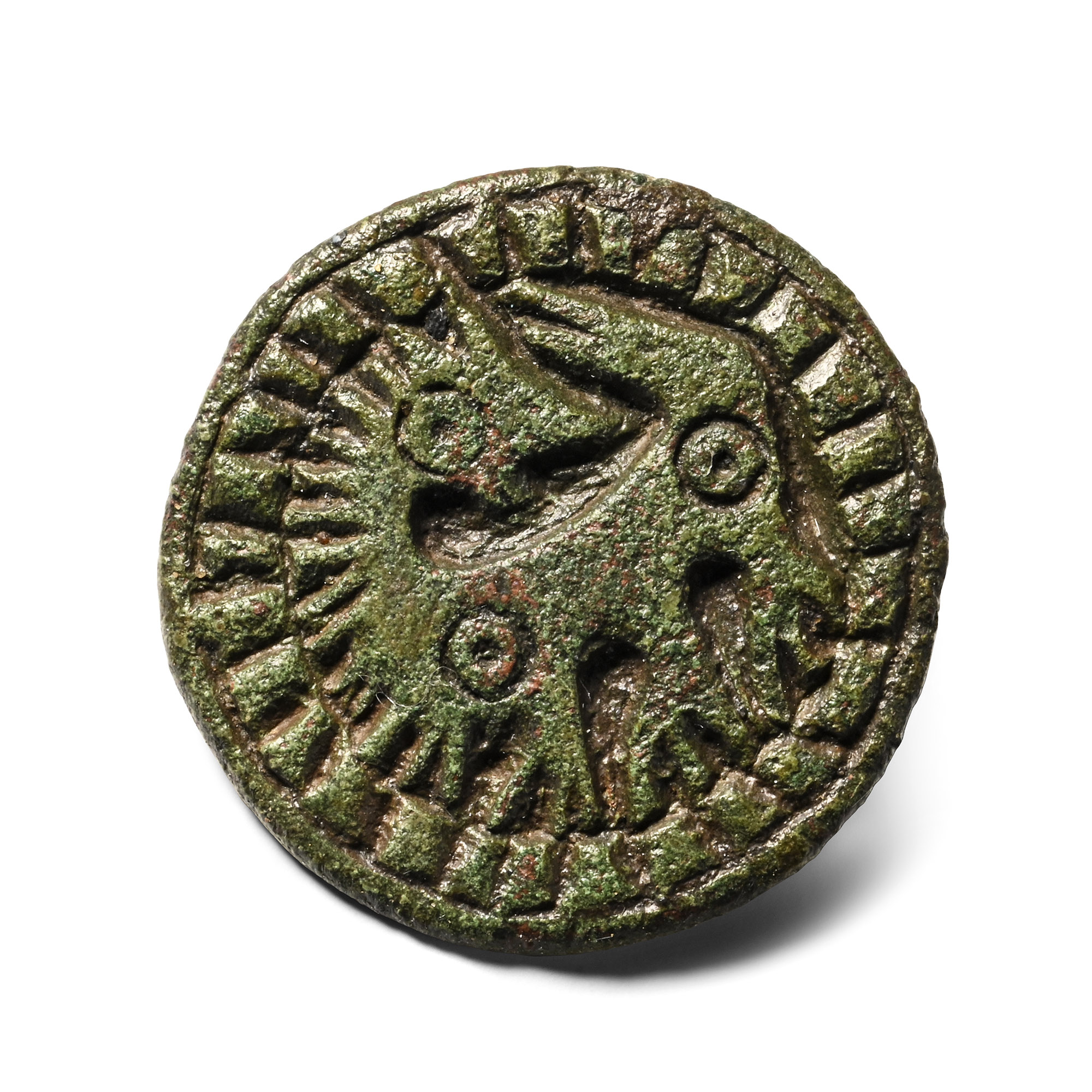 Anglo-Scandinavian Viking Bronze Disc Brooch with Beast Facing Back